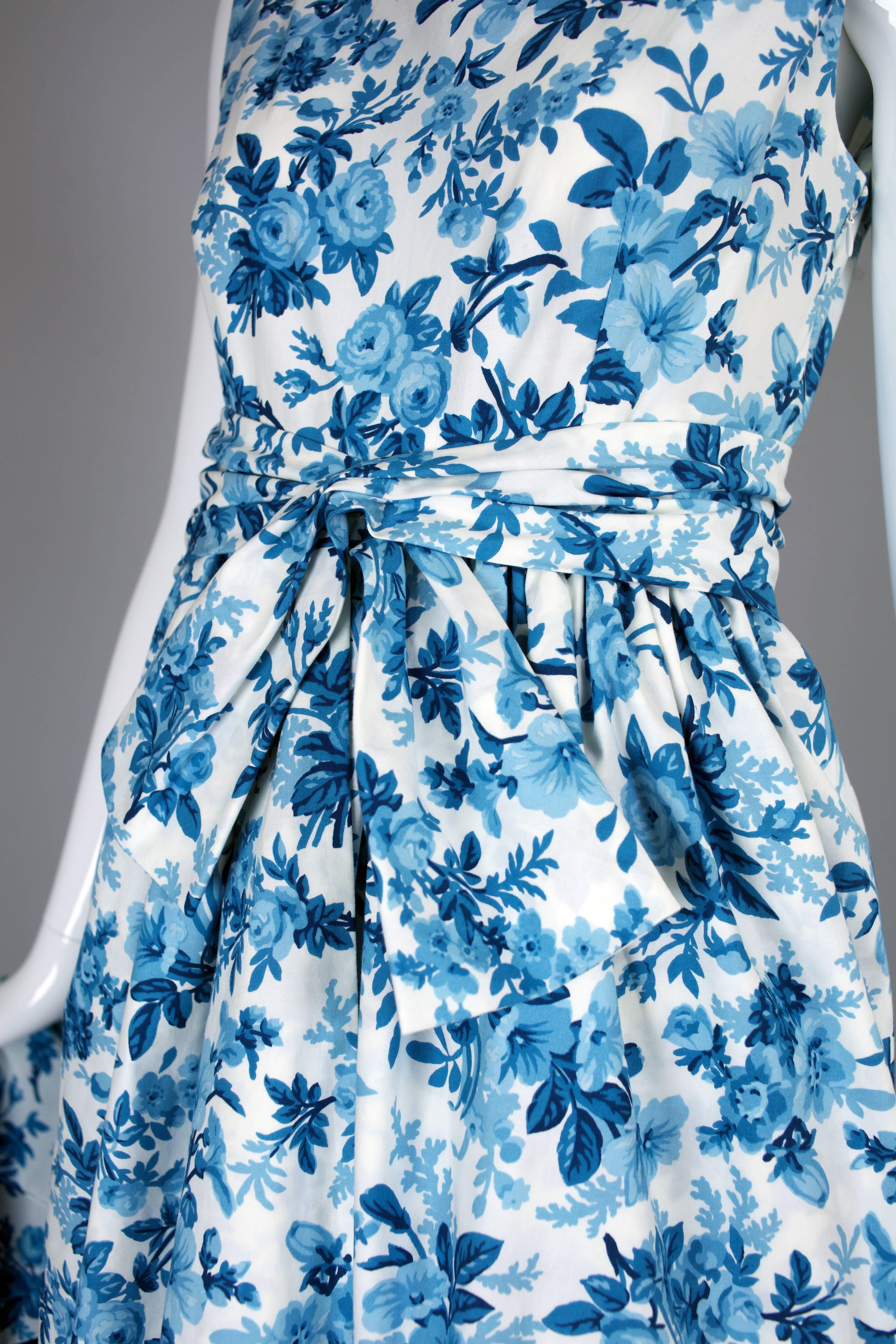 Blue Balenciaga by Nicolas Ghesquiere Cotton Floral Print Layered Summer Dress 