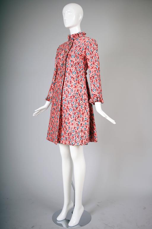 1960's Bill Blass for Maurice Rentner Silk Printed Coat Dress w/Crystal ...