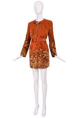 1970s Valentino Burnt Orange Chestnut Walnut Print Velvet Belted Jacket