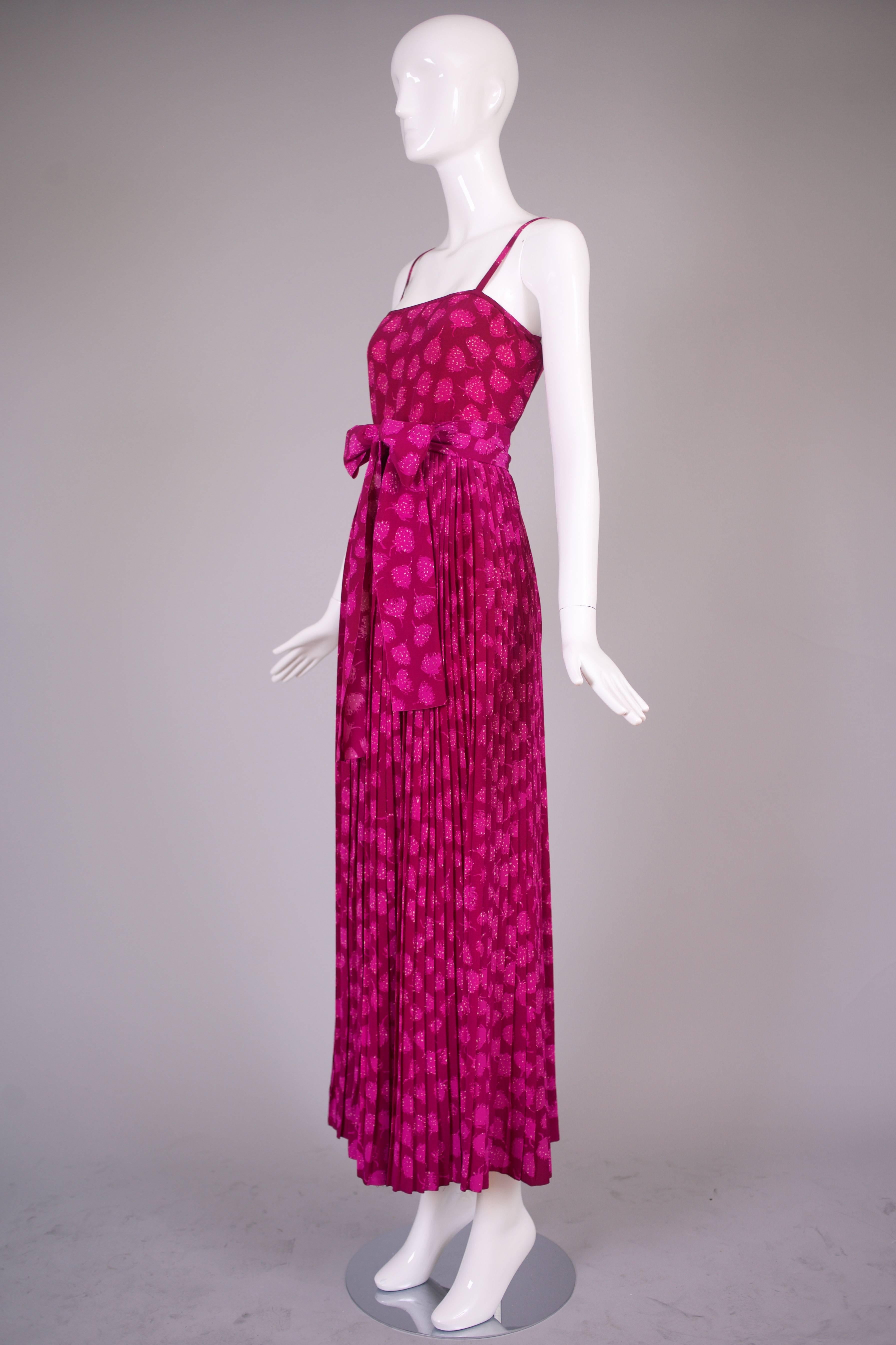 Red 1970's Christian Dior Boutique Couture Fuchsia Silk Floral Print Ensemble