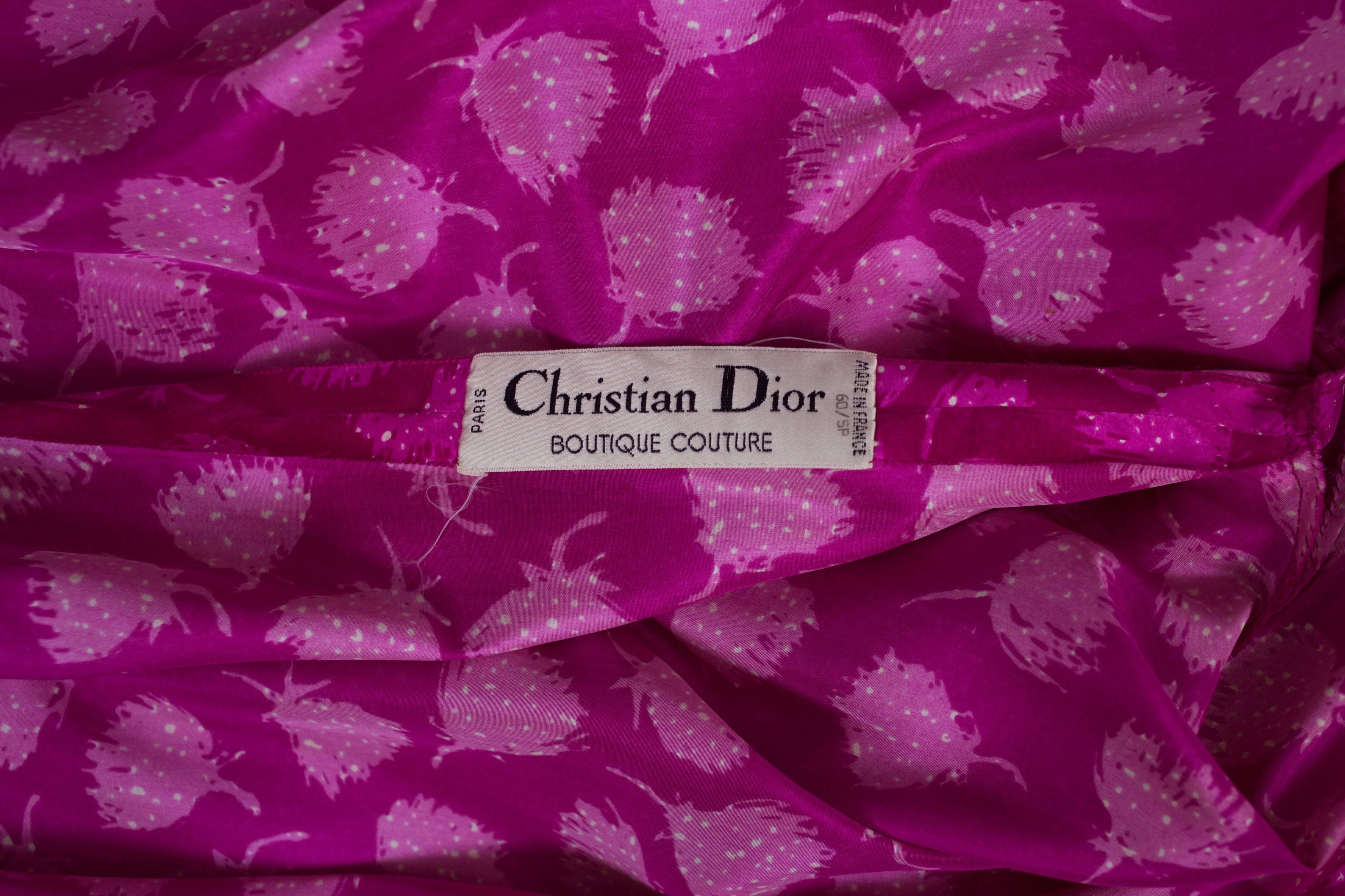 1970's Christian Dior Boutique Couture Fuchsia Silk Floral Print Ensemble 1
