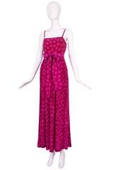 1970's Christian Dior Boutique Couture Fuchsia Silk Floral Print Ensemble