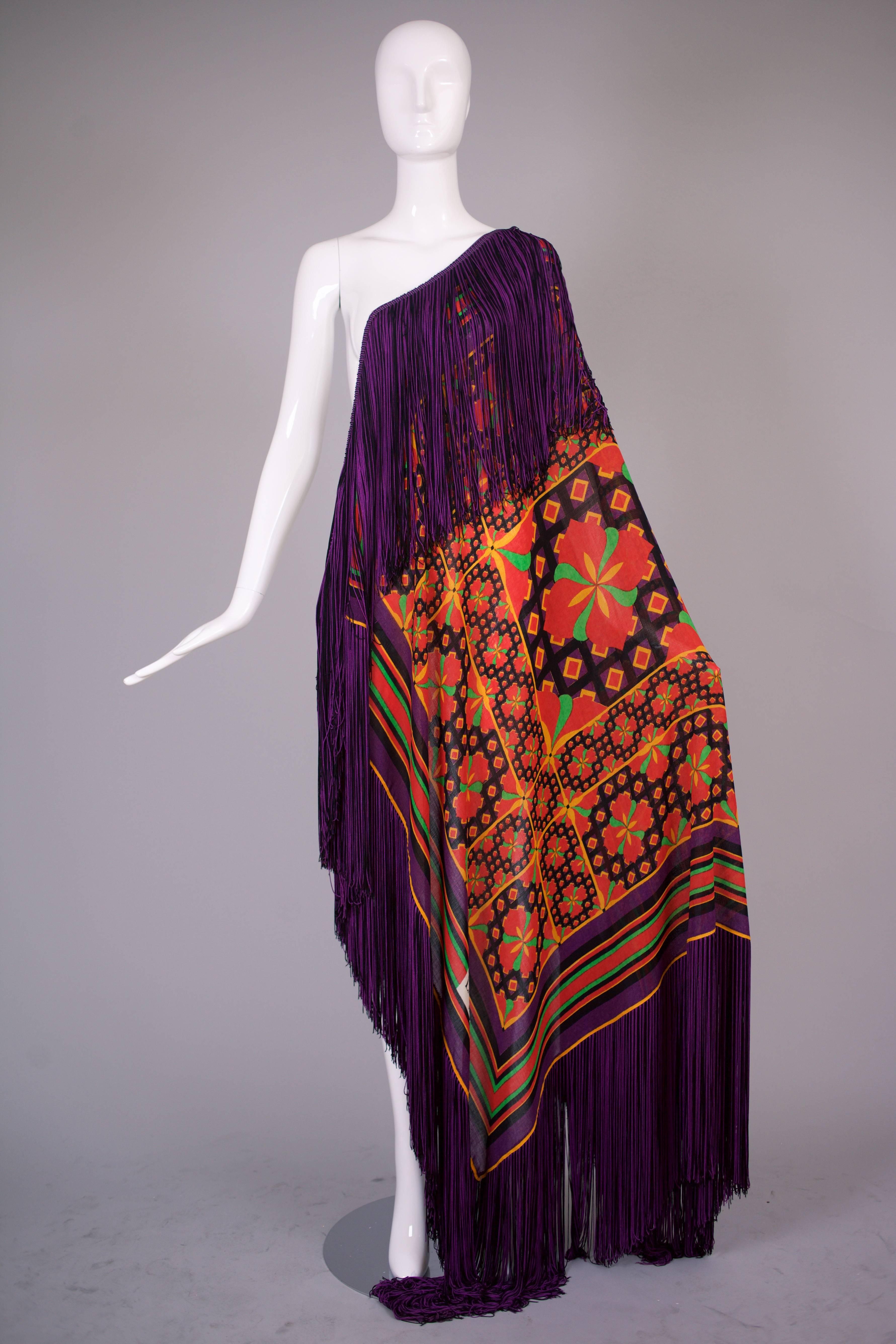1970's Lanvin Textured Pique Cotton Geometric Print Maxi Dress w/Matching Scarf 1
