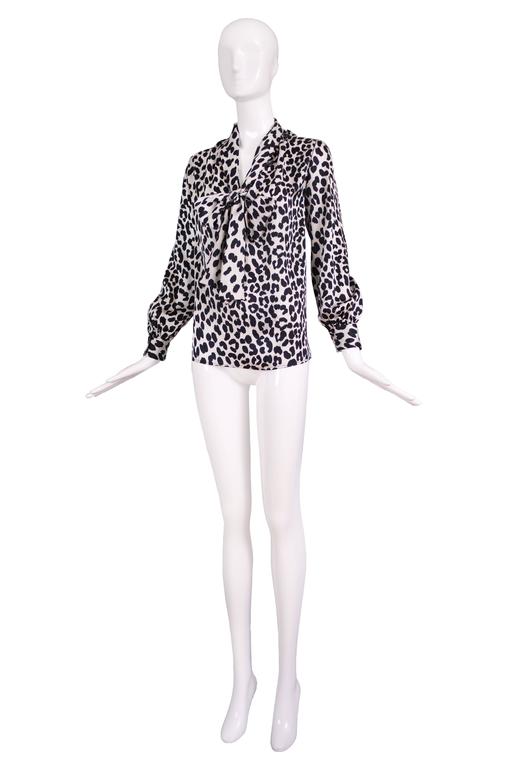 1970s Yves Saint Laurent YSL Silk Black and White Leopard Print Blouse ...