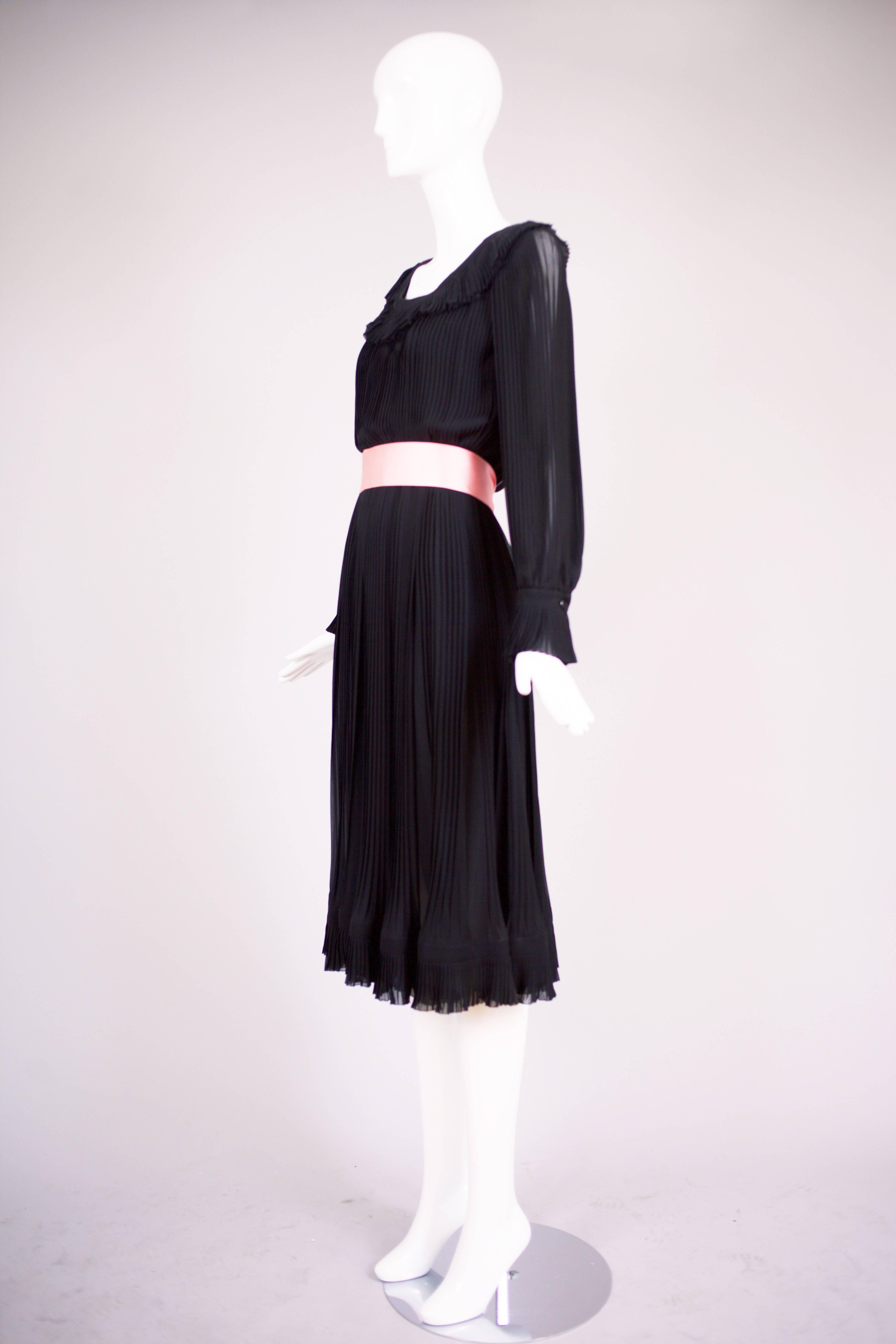 1974 Christian Dior Haute Couture Black Silk Chiffon Pleated Dress No.00299I For Sale 2