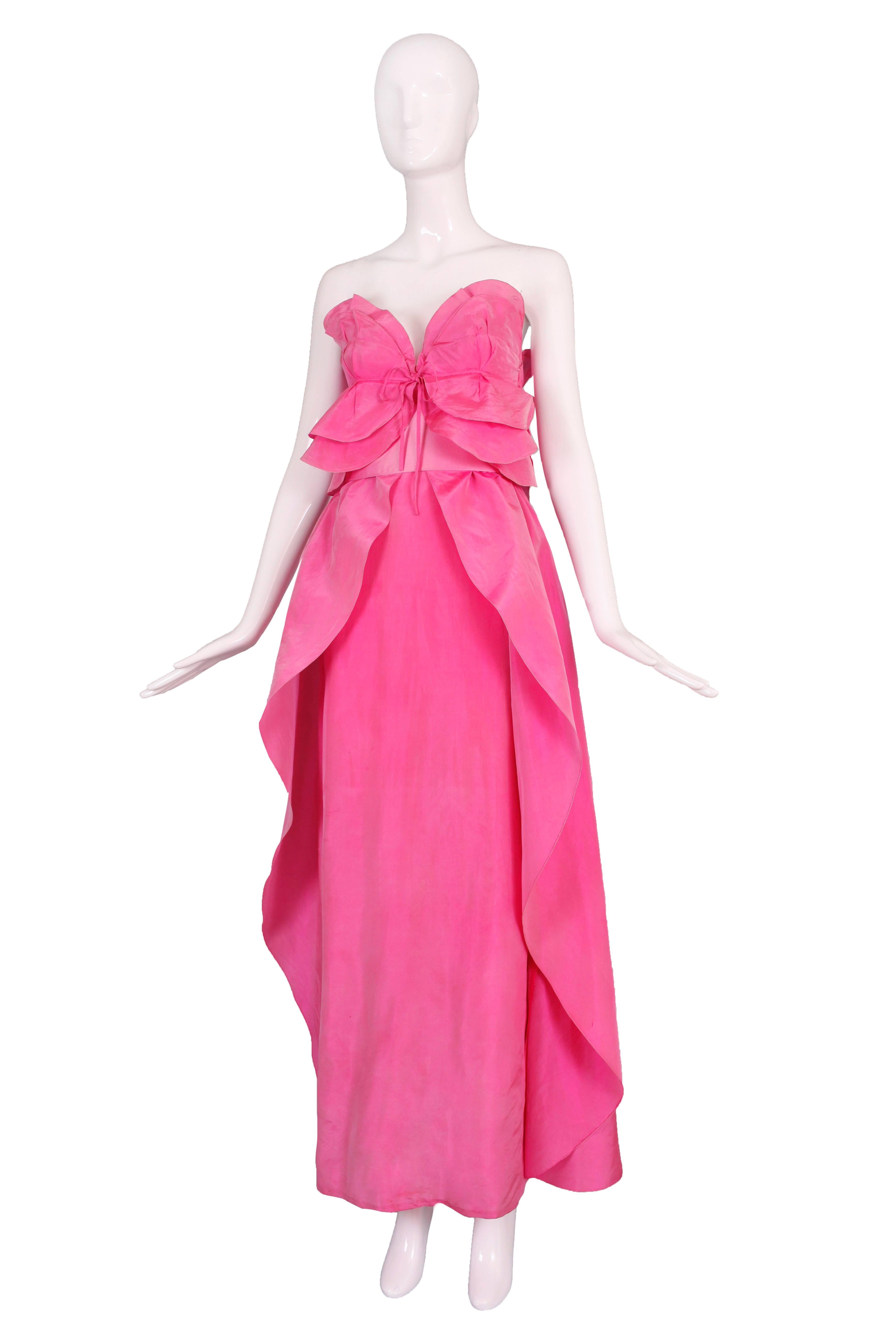 Loris Azzaro Pink Silk Taffeta Strapless Petal Gown In Good Condition In Studio City, CA