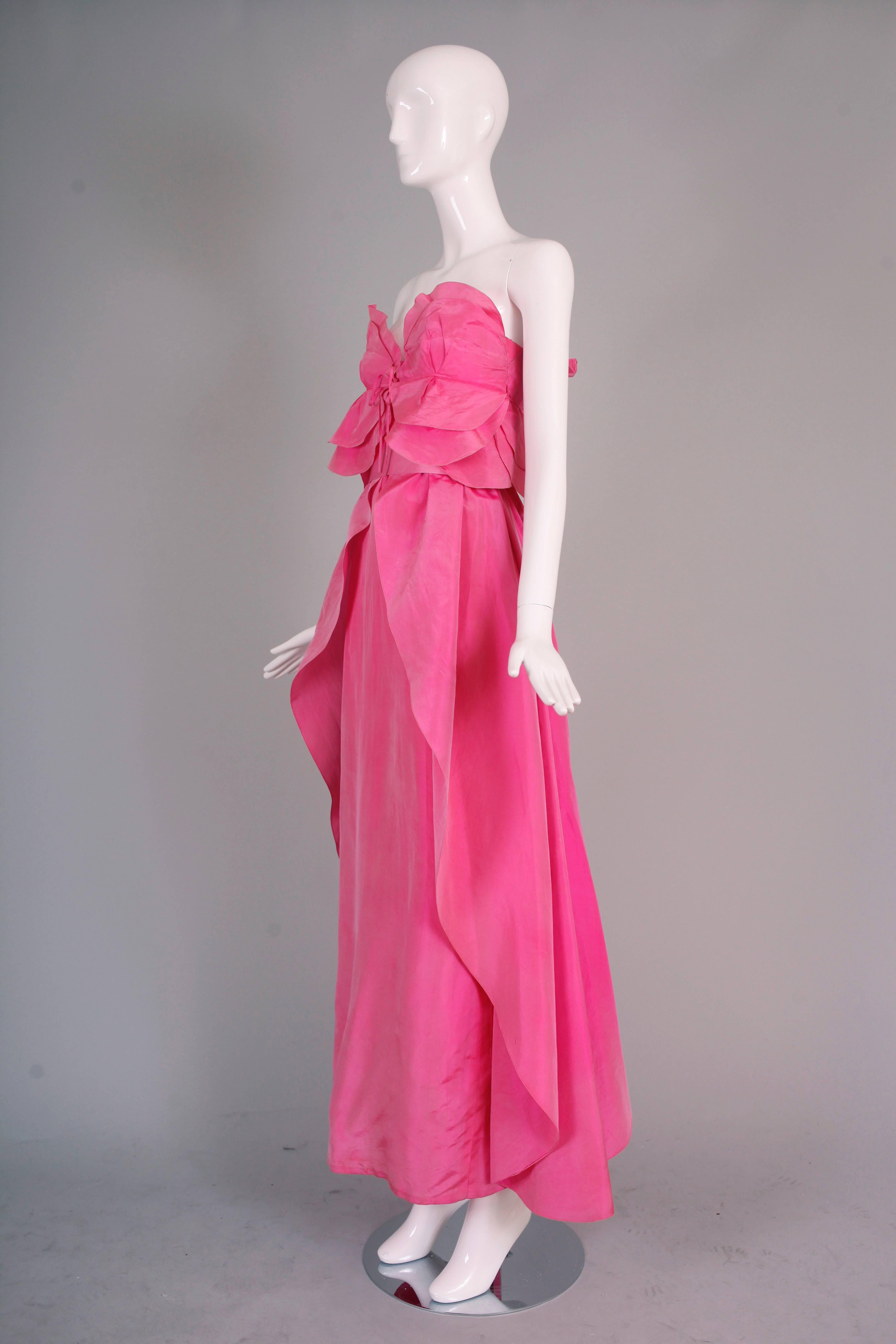 Women's Loris Azzaro Pink Silk Taffeta Strapless Petal Gown