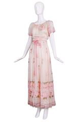 Valentino Haute Couture Floral Print Silk Chiffon Blouse & Skirt Ensemble