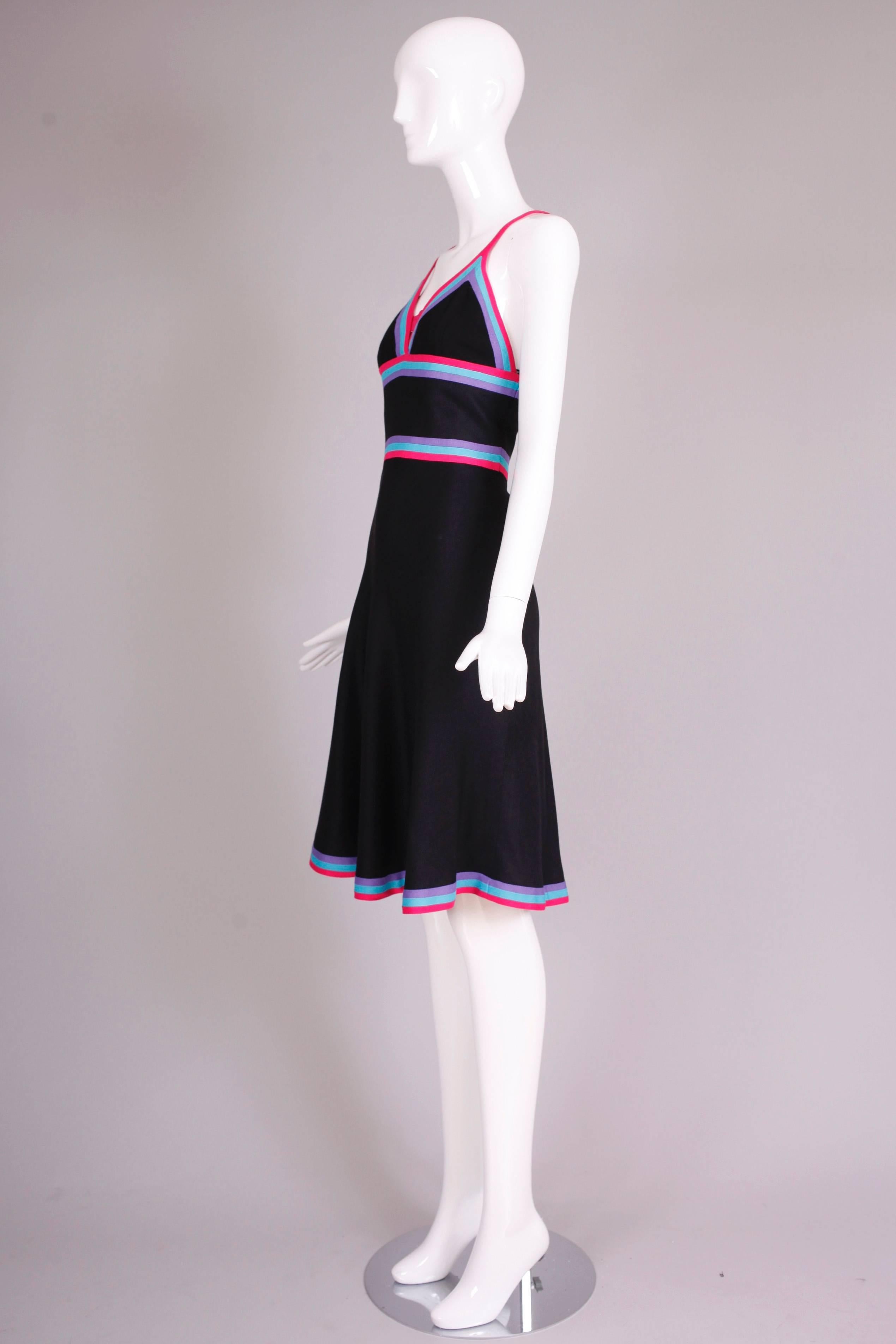 Women's 1970's Louis Feraud Black Linen Day Dress w/Stripes