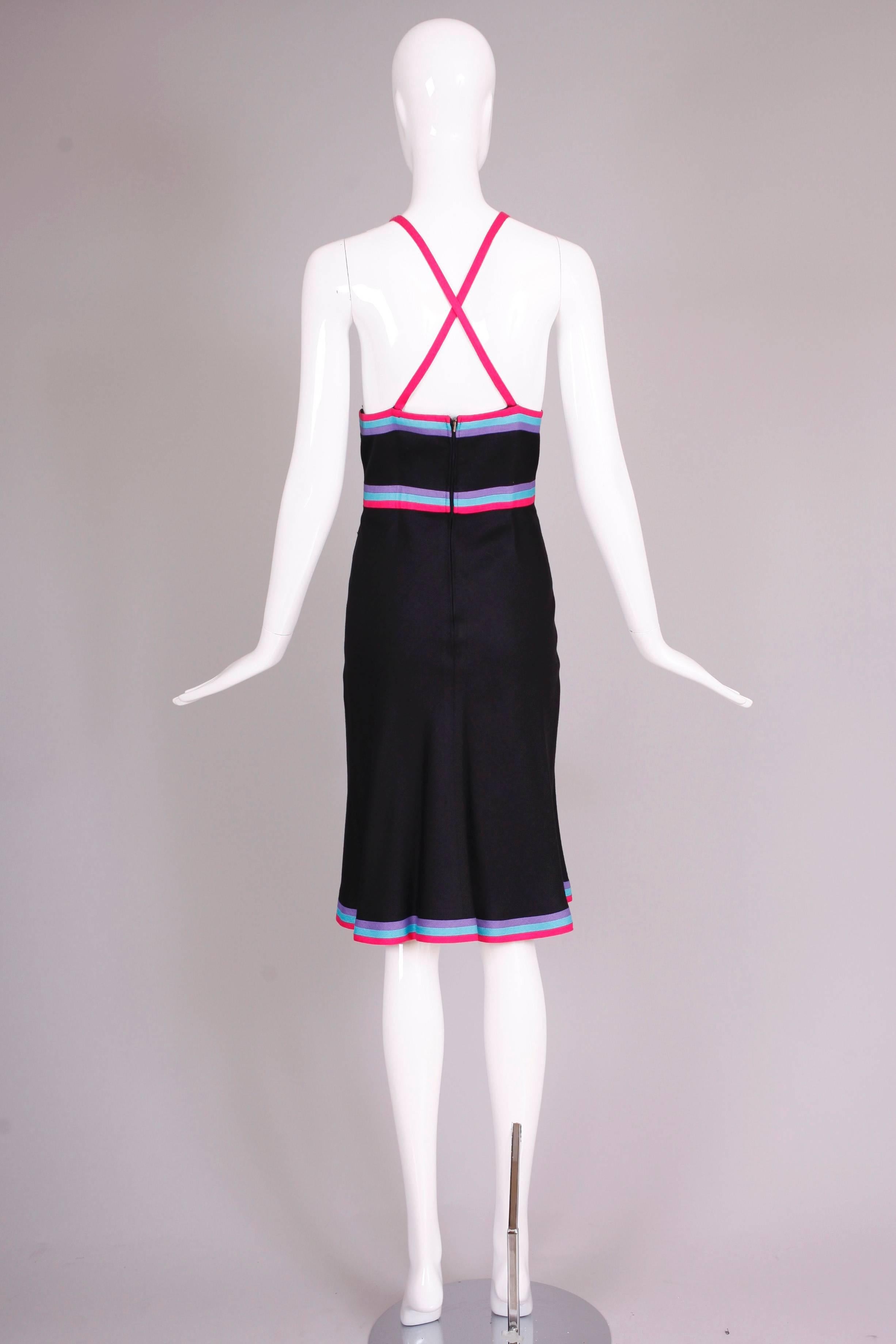 1970's Louis Feraud Black Linen Day Dress w/Stripes 1