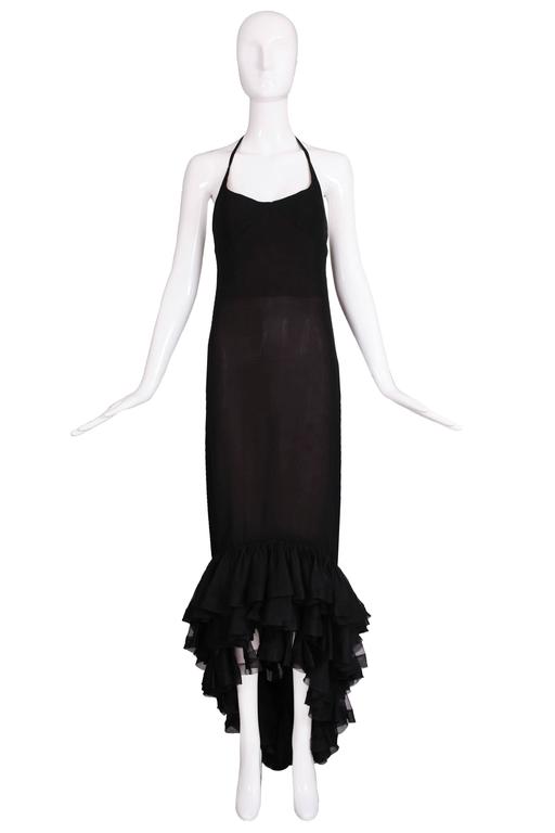 Vintage Pierre Balmain Haute Couture Black Silk Chiffon Evening Gown  No.173.195 For Sale at 1stDibs