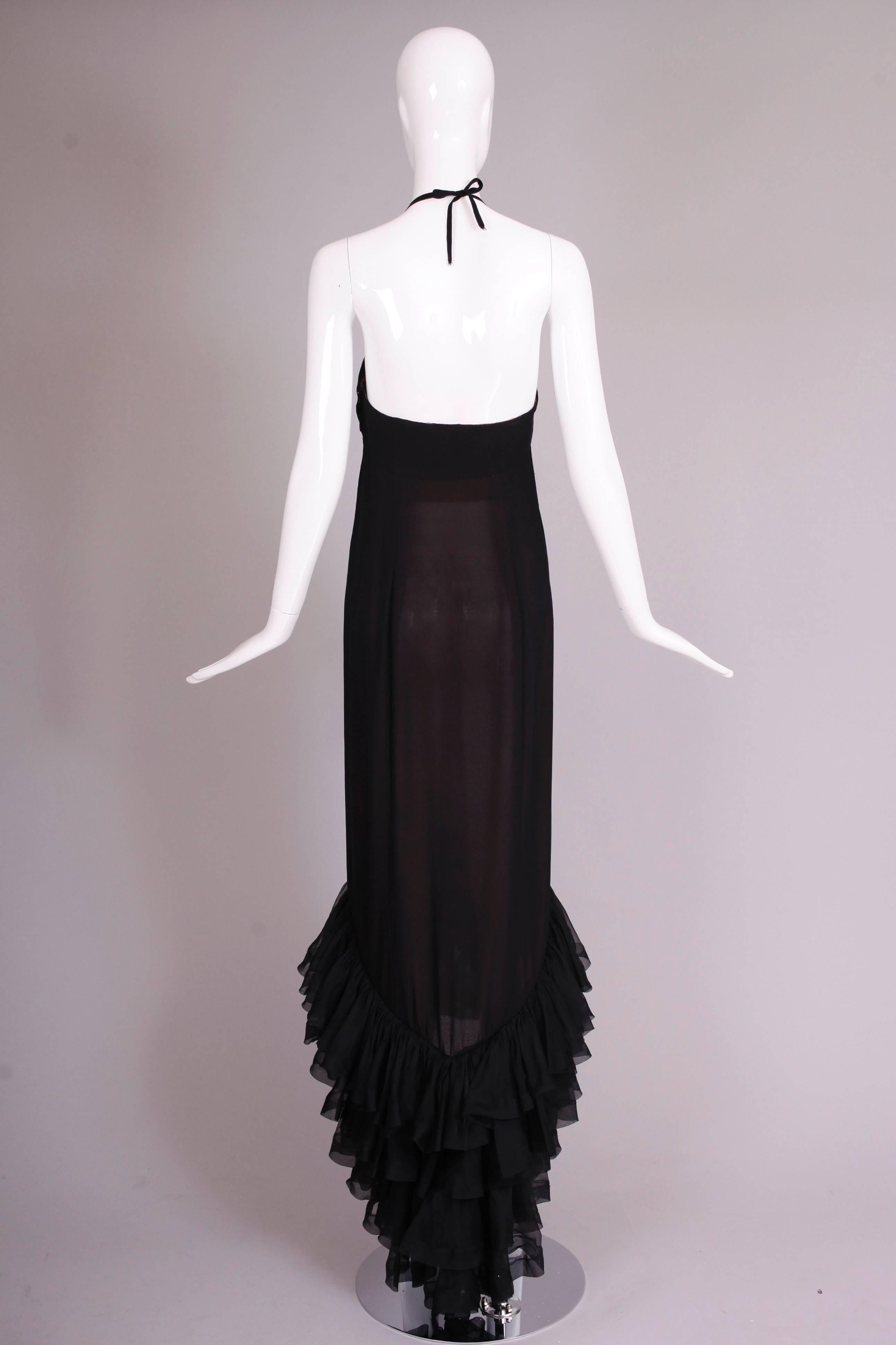Women's Vintage Pierre Balmain Haute Couture Black Silk Chiffon Evening Gown No.173.195 For Sale