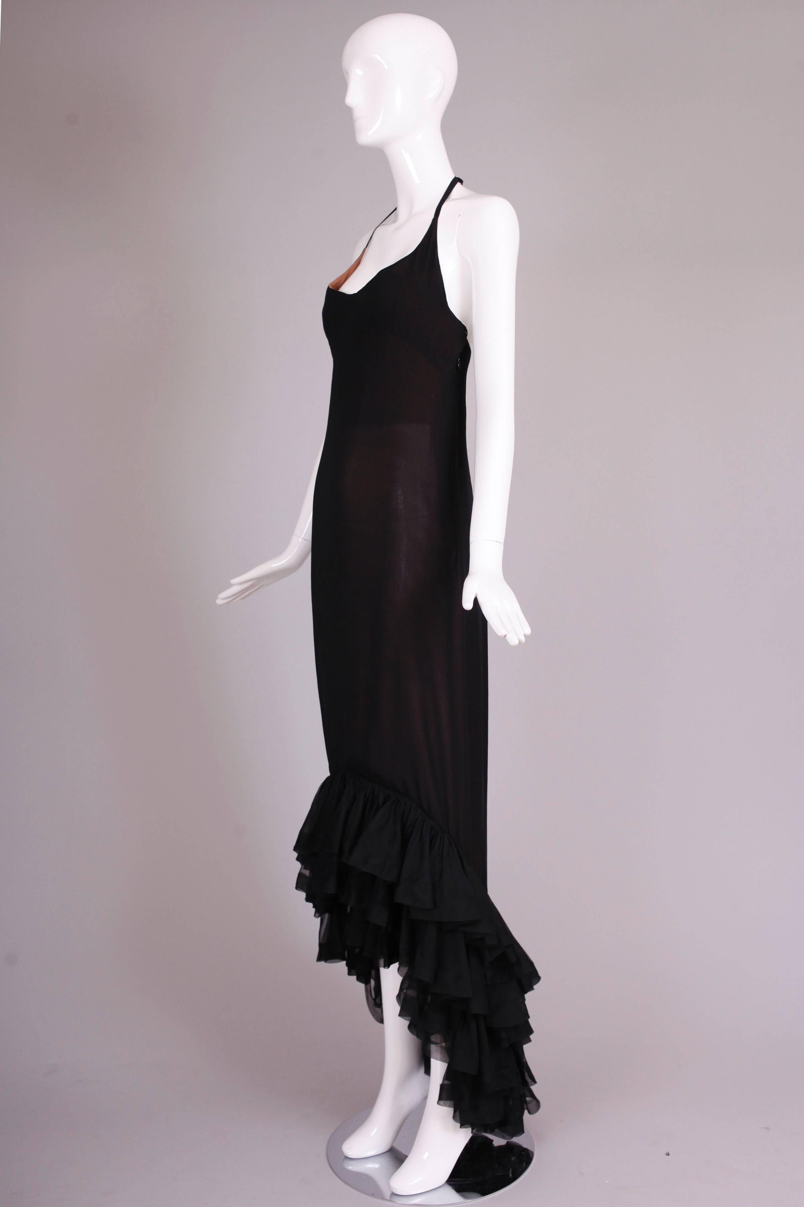 Vintage Pierre Balmain Haute Couture Black Silk Chiffon Evening Gown No.173.195 In Excellent Condition For Sale In Studio City, CA