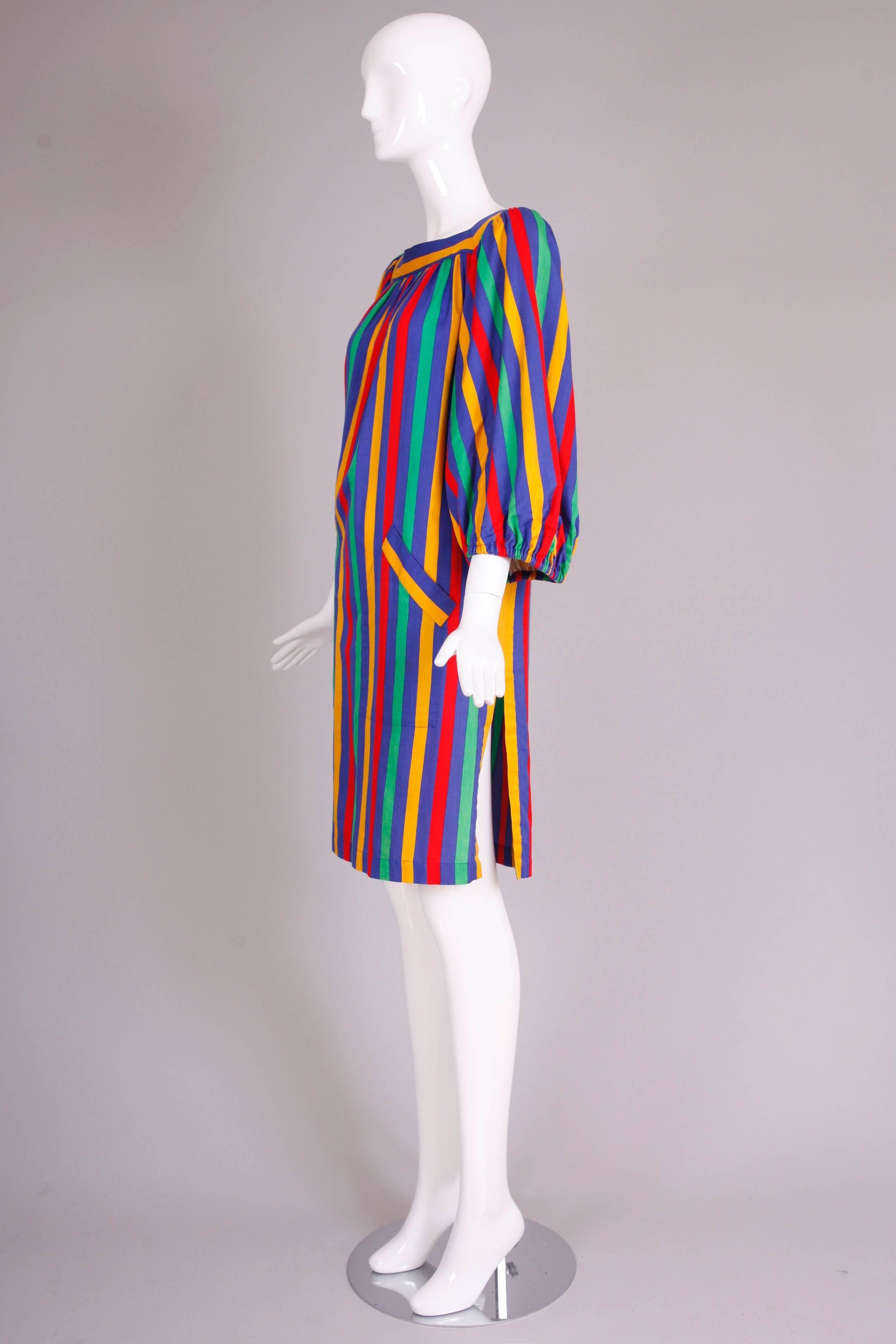 Vintage Yves Saint Laurent Cotton Striped Smock Dress w/Pockets In Excellent Condition In Studio City, CA