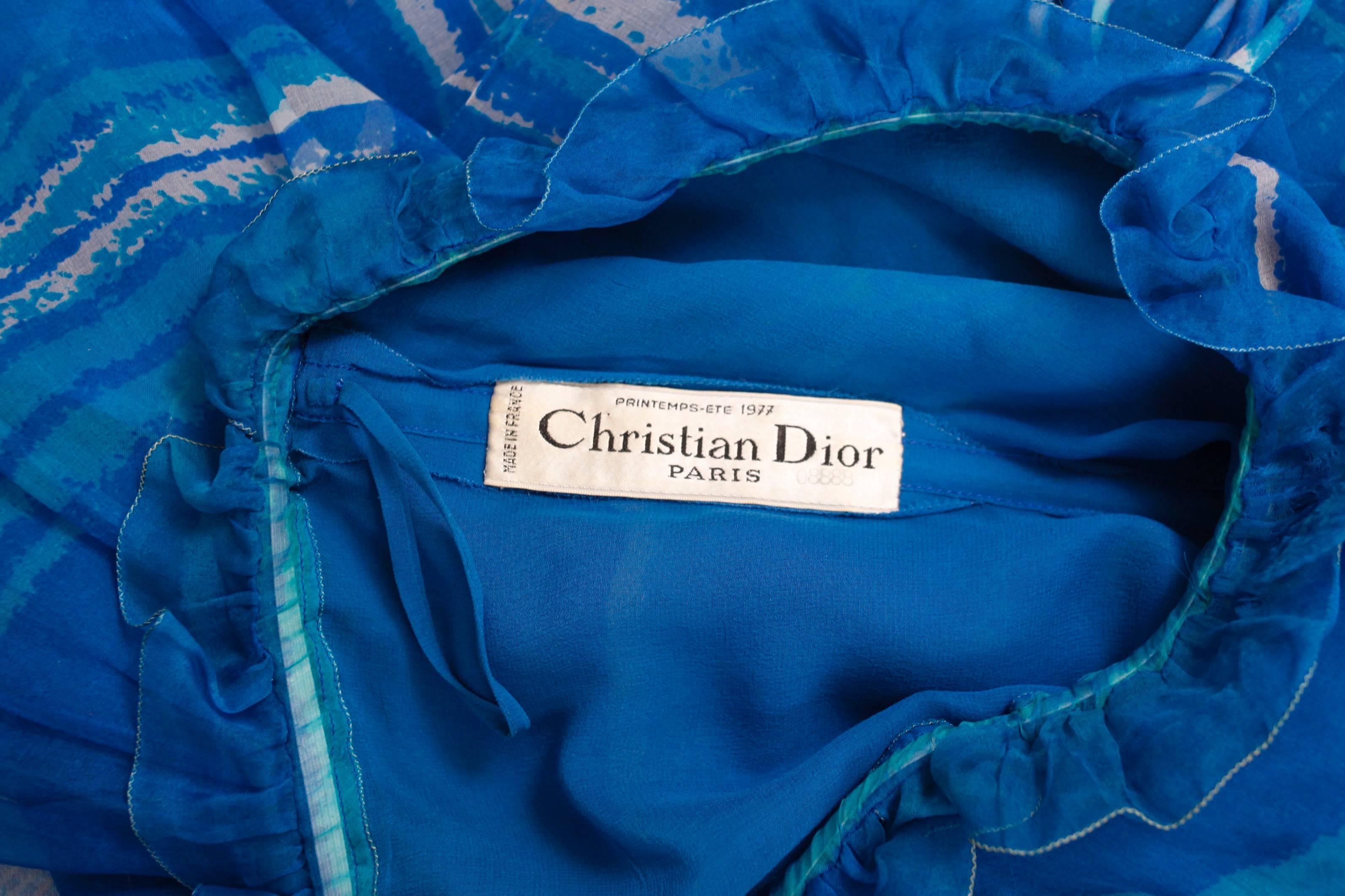 1977 Christian Dior Haute Couture Chiffon Watercolor Print Dress & Cape No.0888 2