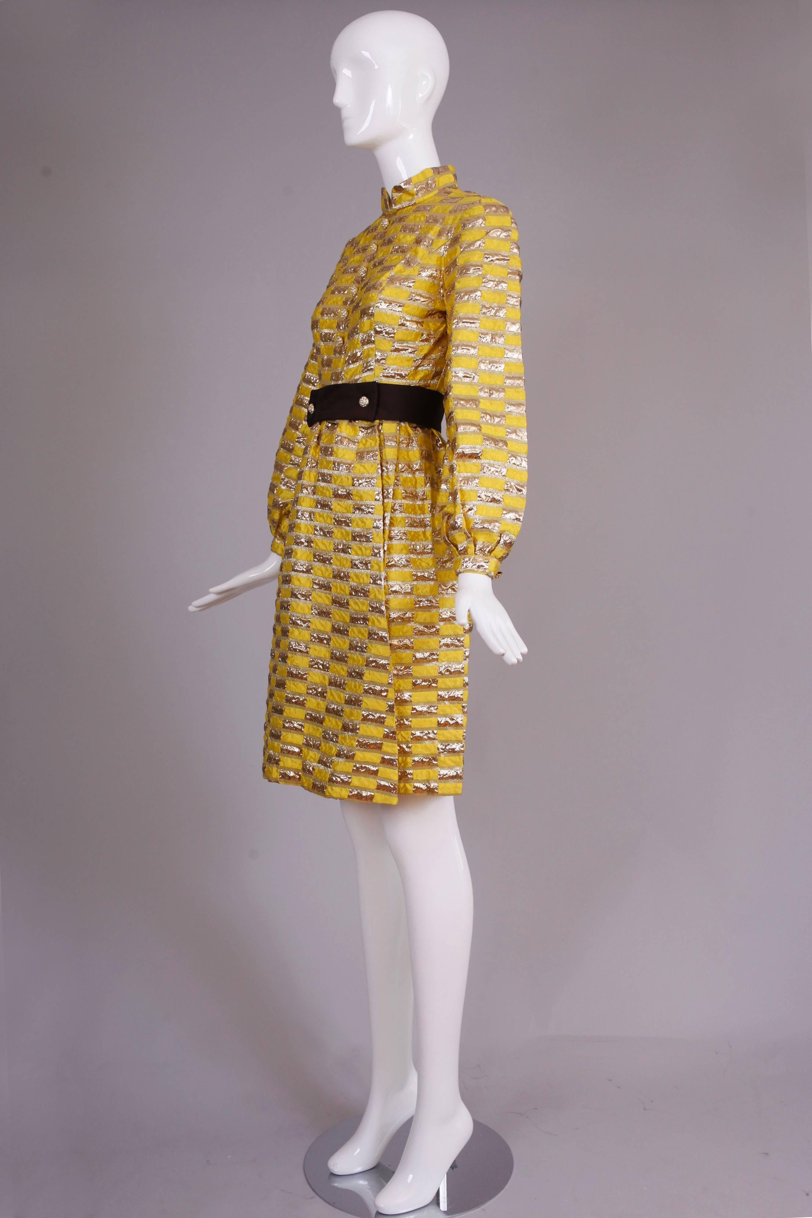 1970's Oscar de la Renta Yellow & Gold Lame Cocktail Dress In Excellent Condition In Studio City, CA