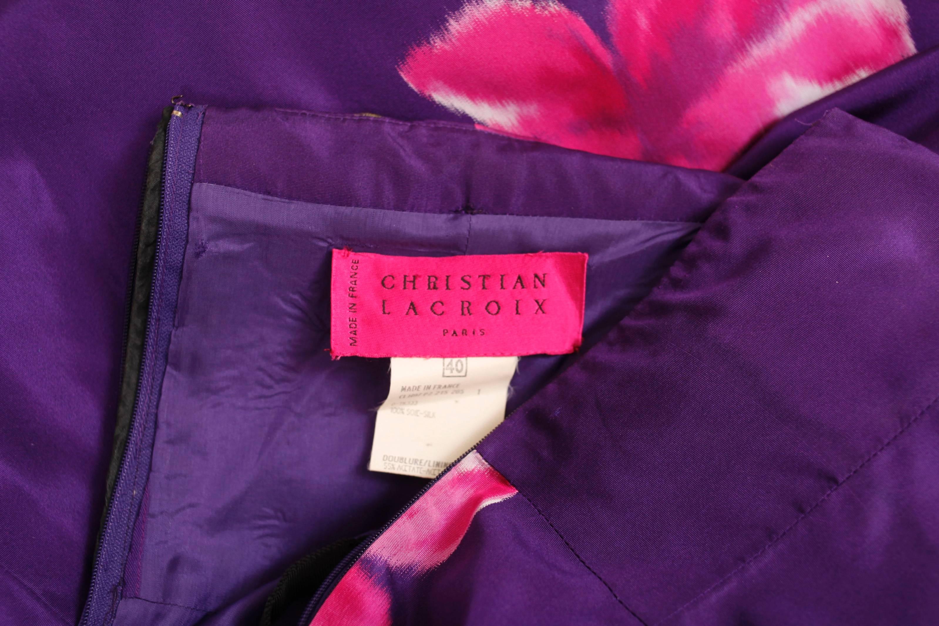 Christian Lacroix Purple Floral Silk Sequin Applique Strapless Evening Gown  1