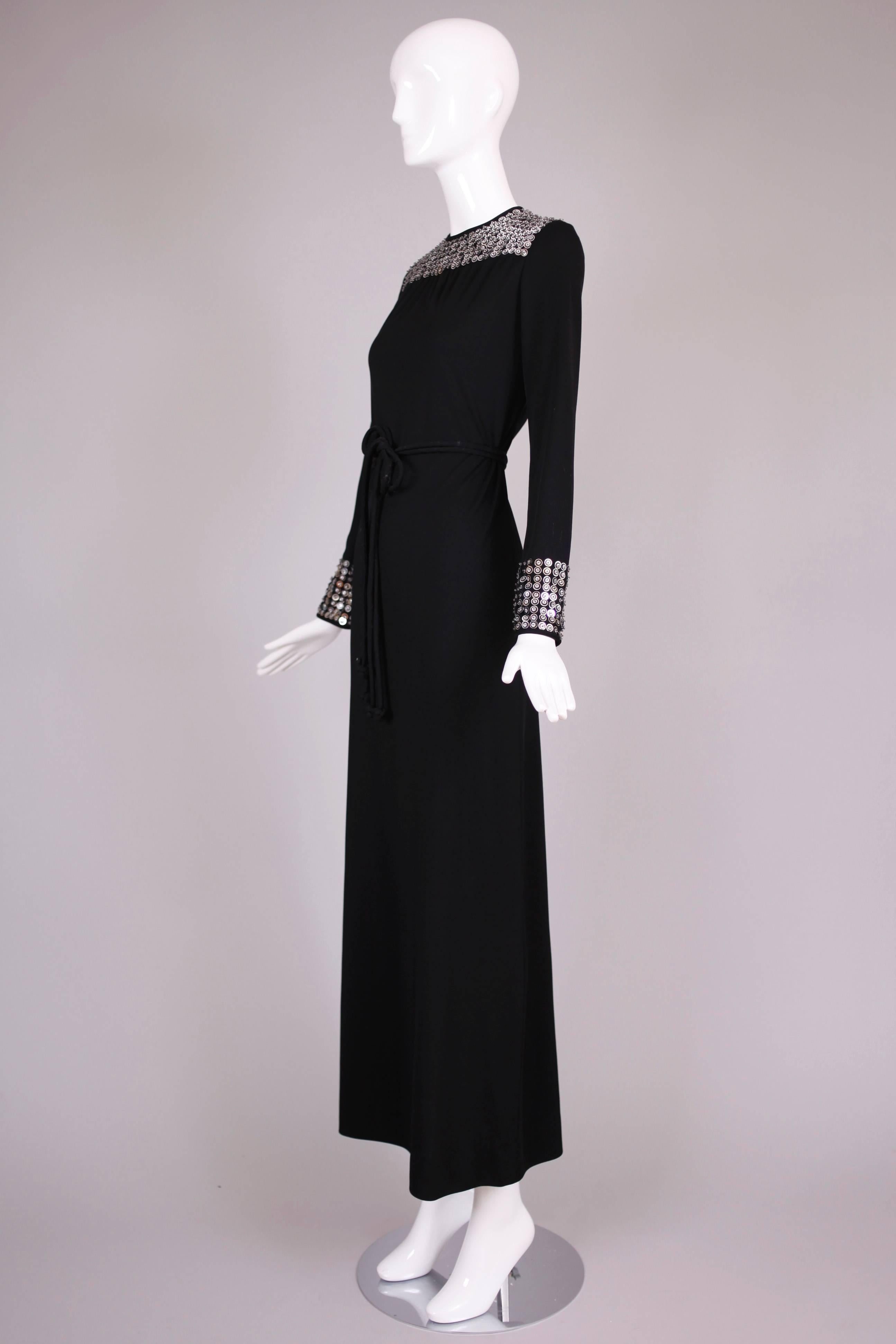 1970's Rizkallah for Malcolm Starr Black Beaded & Sequined Evening Gown Dress In Excellent Condition In Studio City, CA