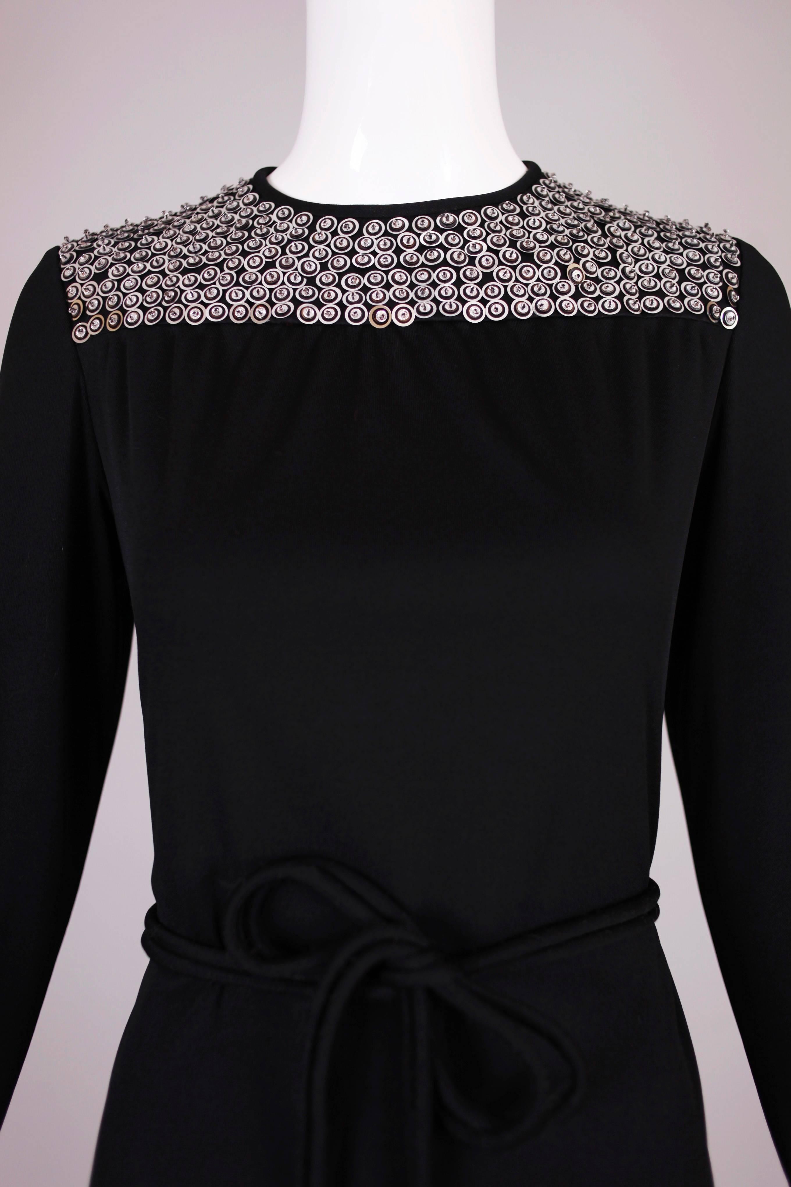 1970's Rizkallah for Malcolm Starr Black Beaded & Sequined Evening Gown Dress 1