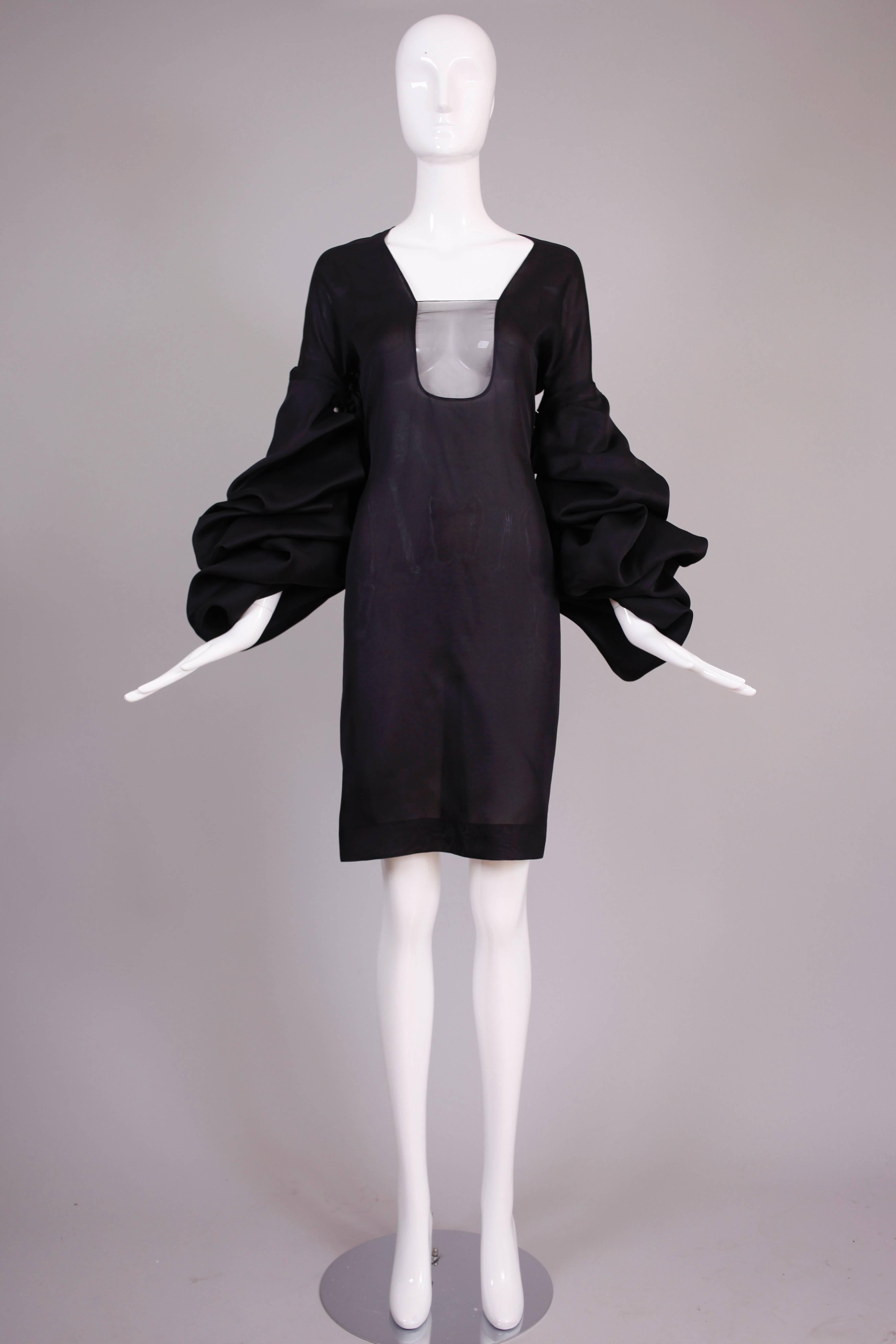 2002 Tom Ford for Yves Saint Laurent Black Silk Cocktail Dress w/Balloon Sleeves In Excellent Condition In Studio City, CA