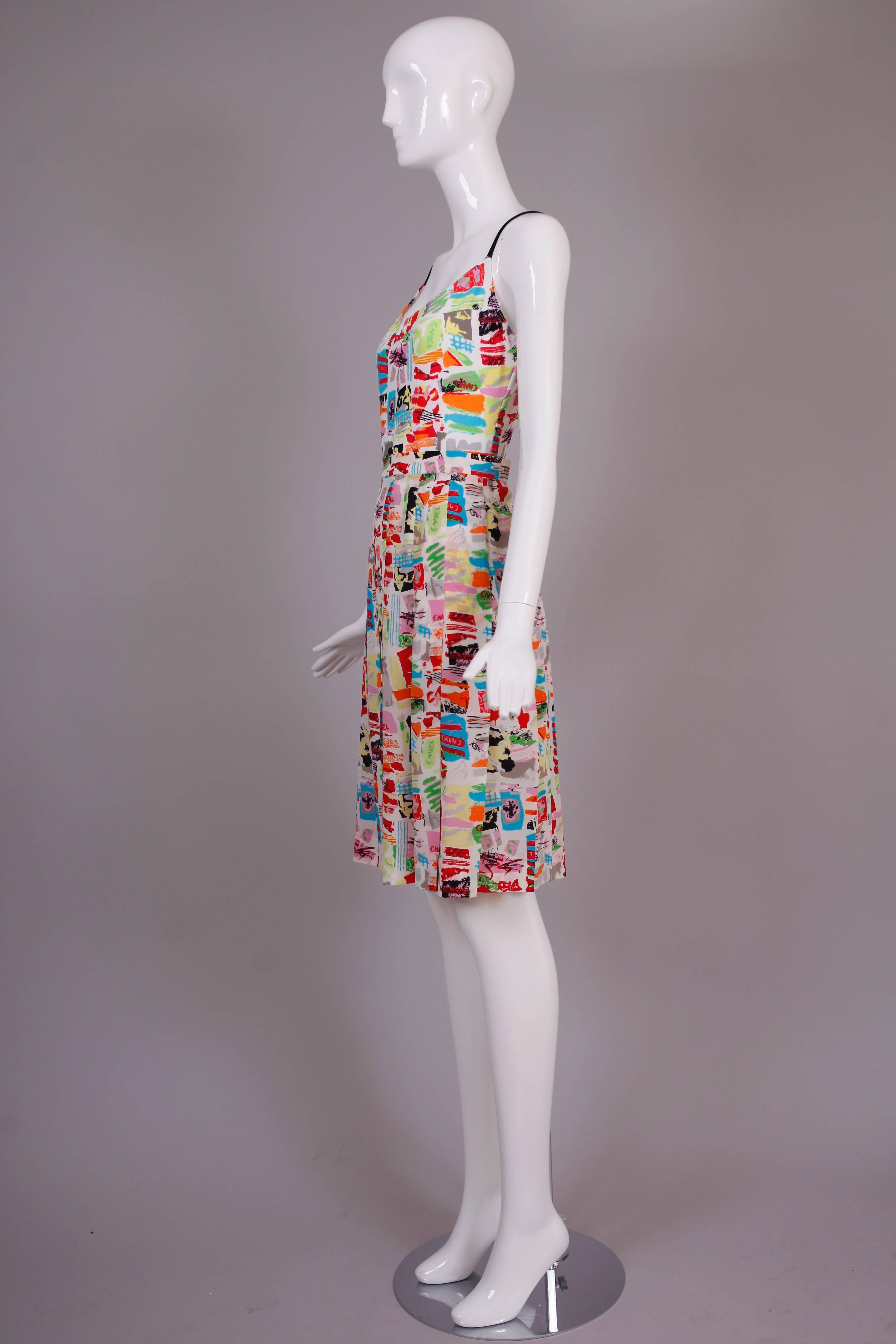 1997C Chanel Multicolor Abstract Printed Silk Skirt & Bodysuit Ensemble In Excellent Condition In Studio City, CA