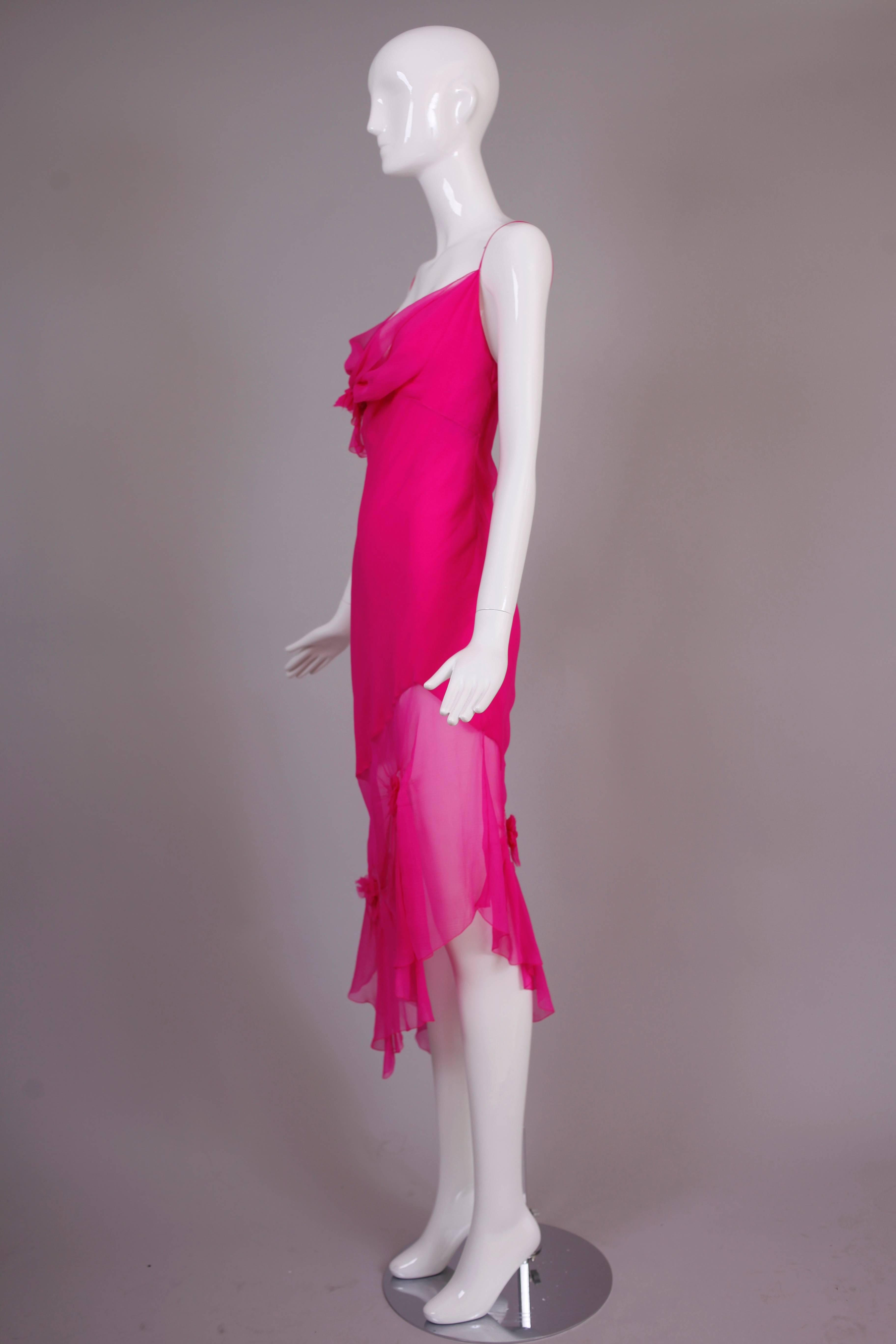 John Galliano for Christian Dior Shocking Pink Silk Chiffon Dress Ca. 2000 In Excellent Condition In Studio City, CA