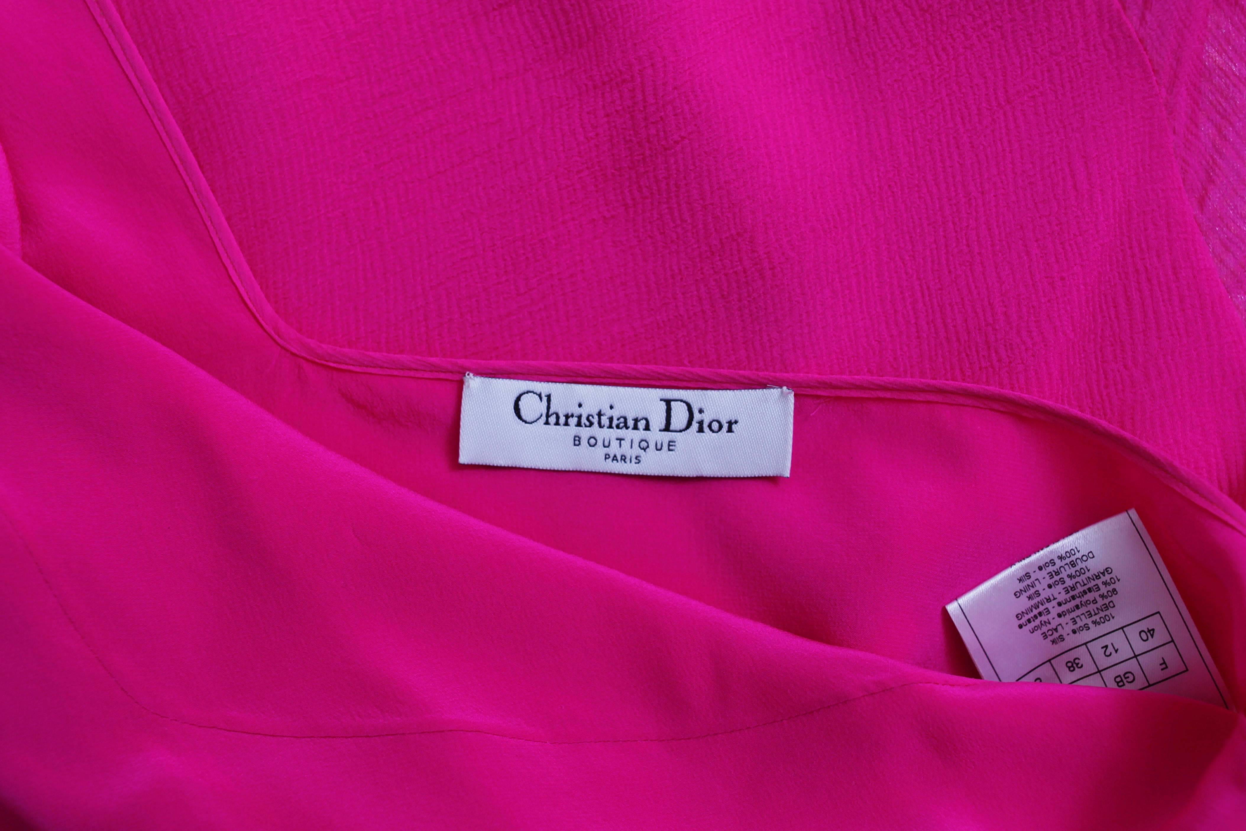 John Galliano for Christian Dior Shocking Pink Silk Chiffon Dress Ca. 2000 2