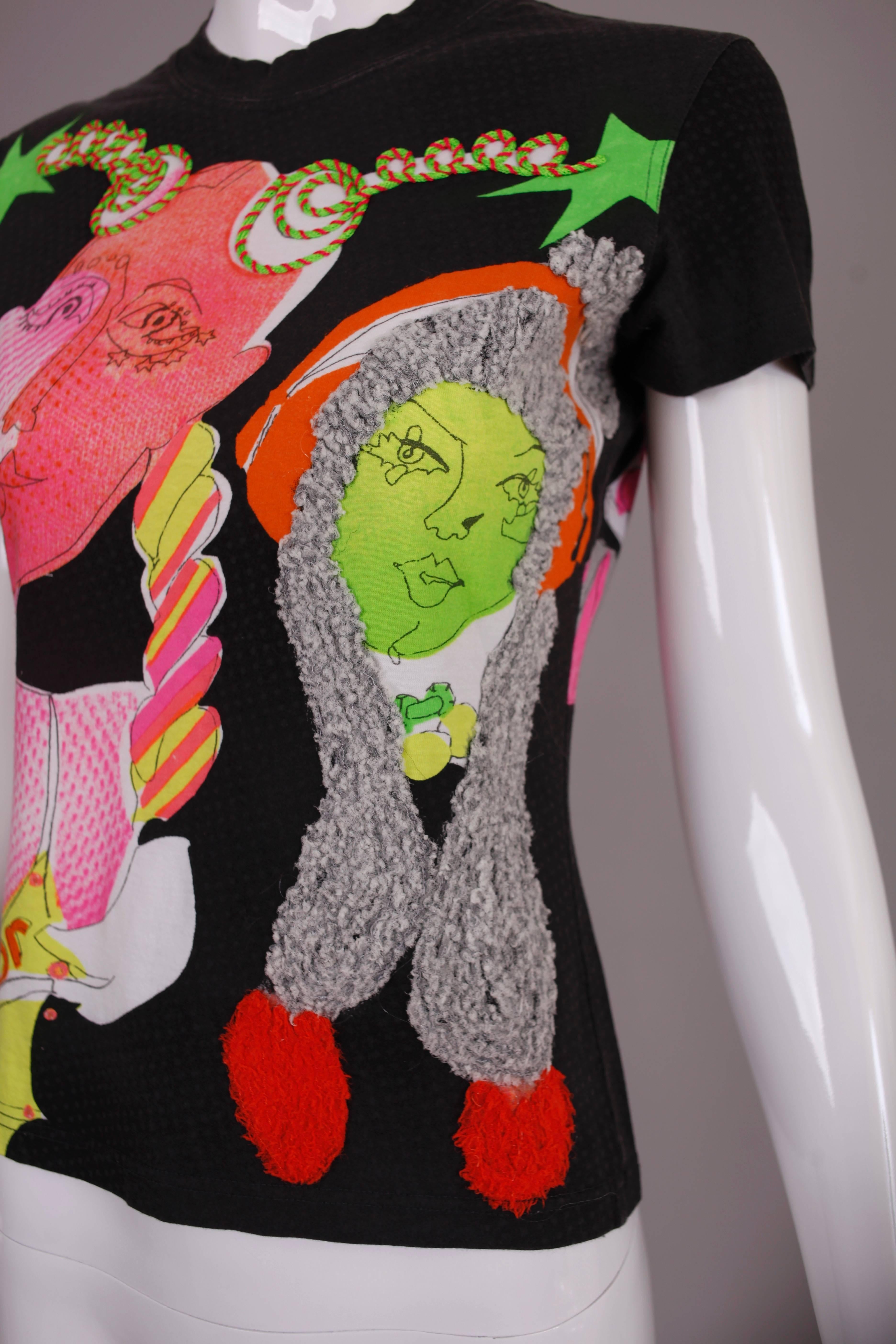 Beige John Galliano for Christian Dior Graphic T-Shirt Featuring Neon Faces