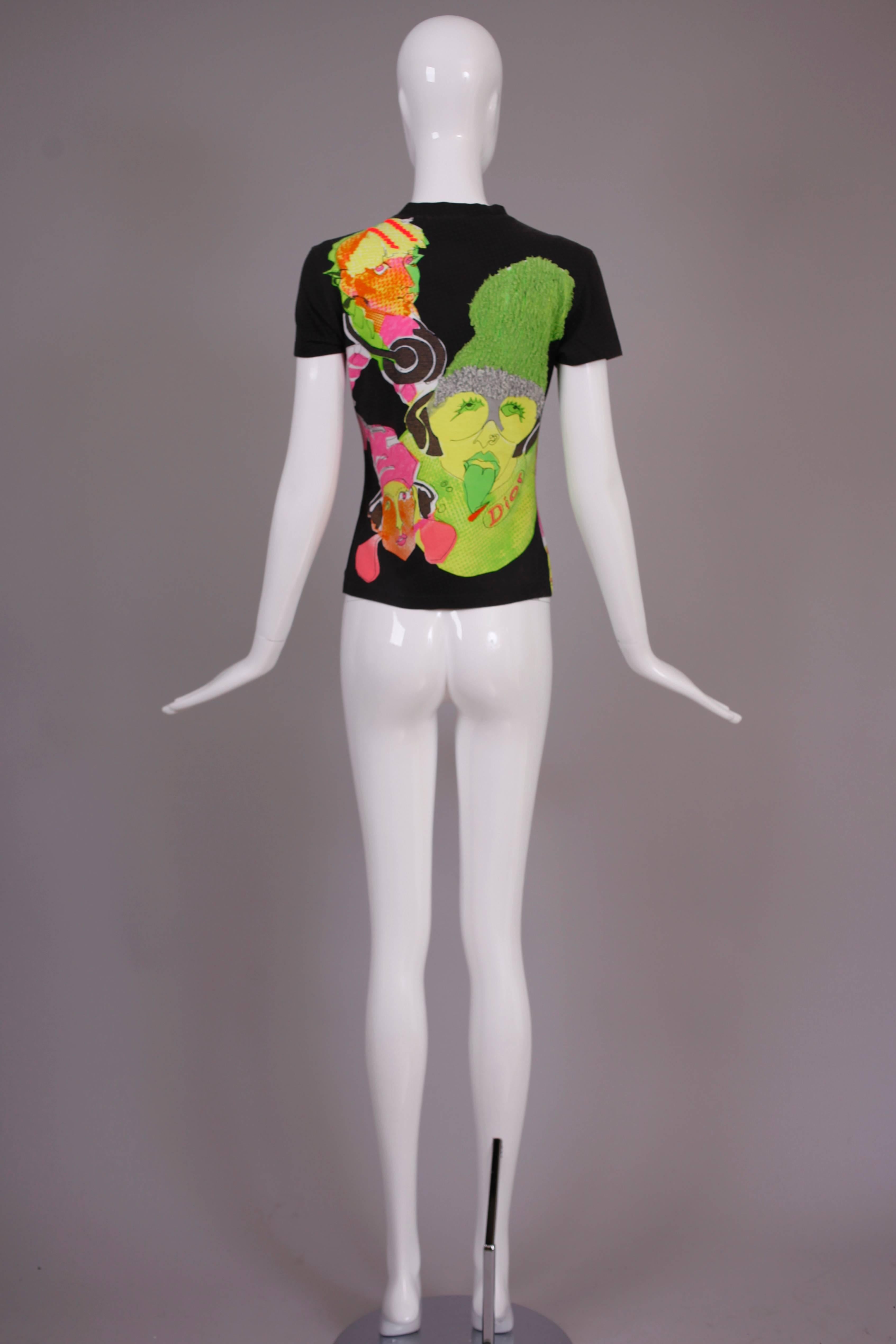 Women's John Galliano for Christian Dior Graphic T-Shirt Featuring Neon Faces