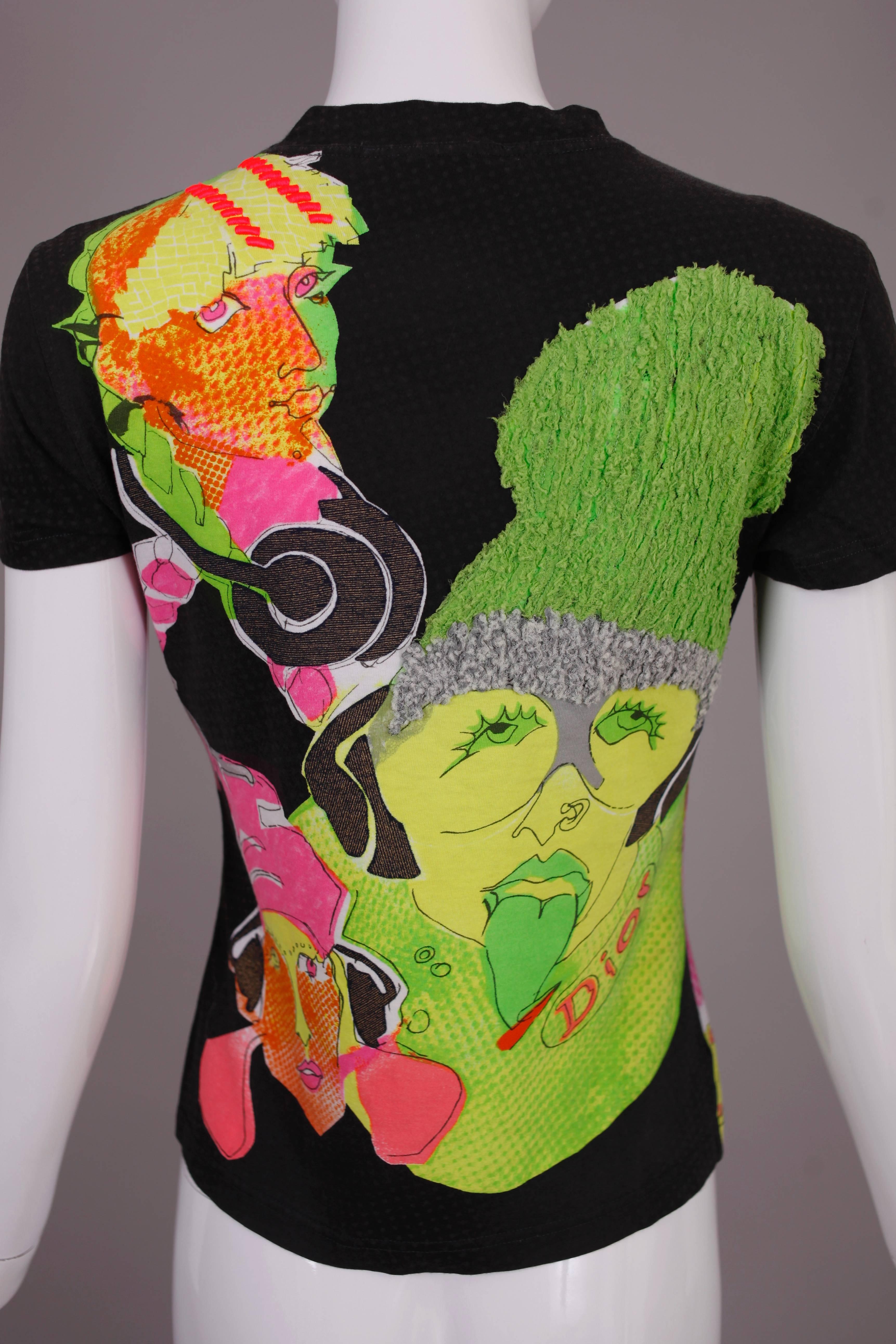 John Galliano for Christian Dior Graphic T-Shirt Featuring Neon Faces In Excellent Condition In Studio City, CA