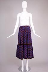 1970s Yves Saint Laurent Plaid Tiered Summer Wool Skirt w/Velvet Trim