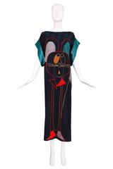 1970's Bob Mackie Black Silk Gown w/Beaded Mouse Design