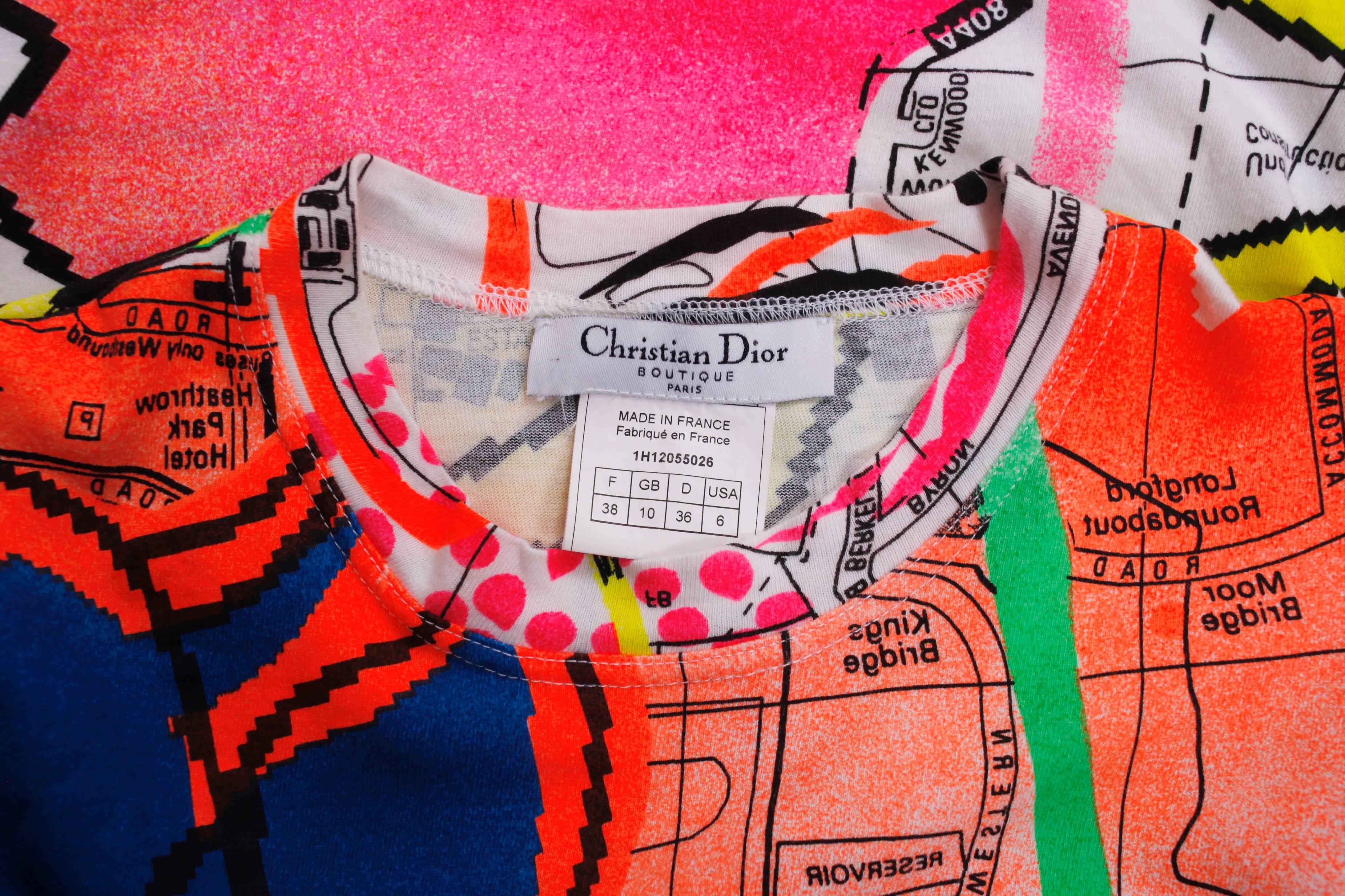 Christian Dior by John Galliano Neon London Map Print T-Shirt Top  In Excellent Condition In Studio City, CA