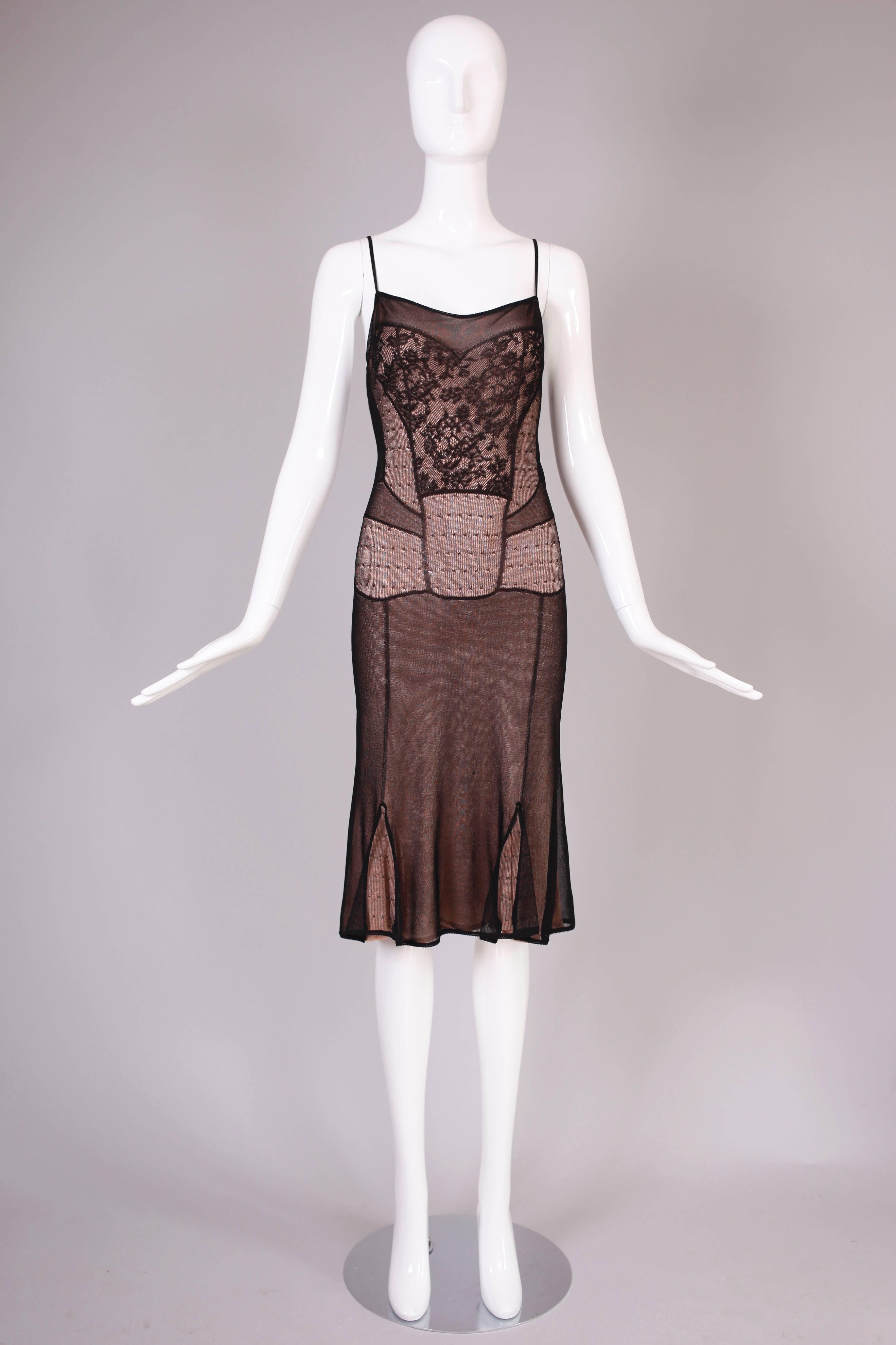 John Galliano for Christian Dior Black Mesh Bias Cut Cocktail Dress In Excellent Condition In Studio City, CA