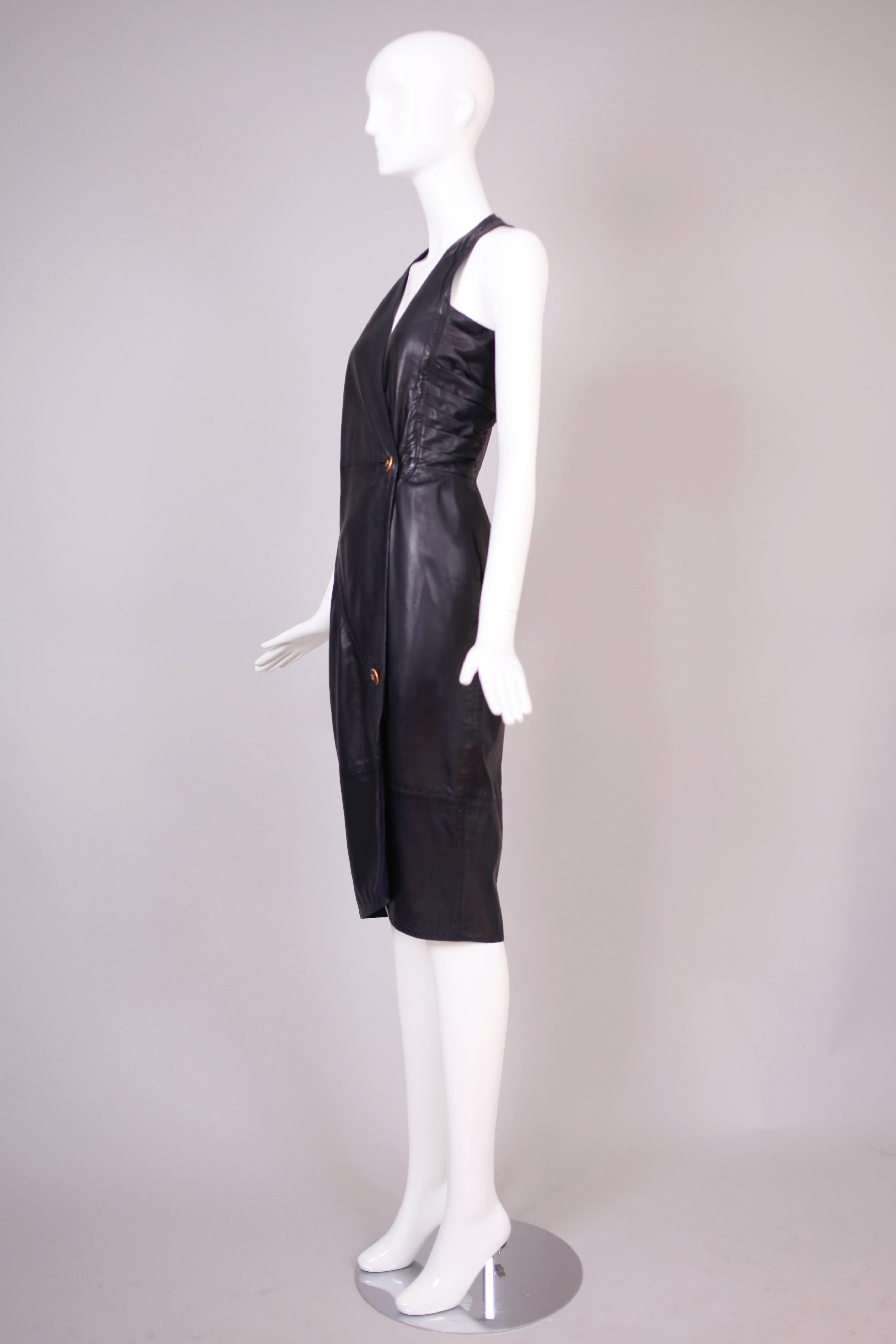 Versace Leather Halter Dress Circa 1986 In Excellent Condition In Studio City, CA