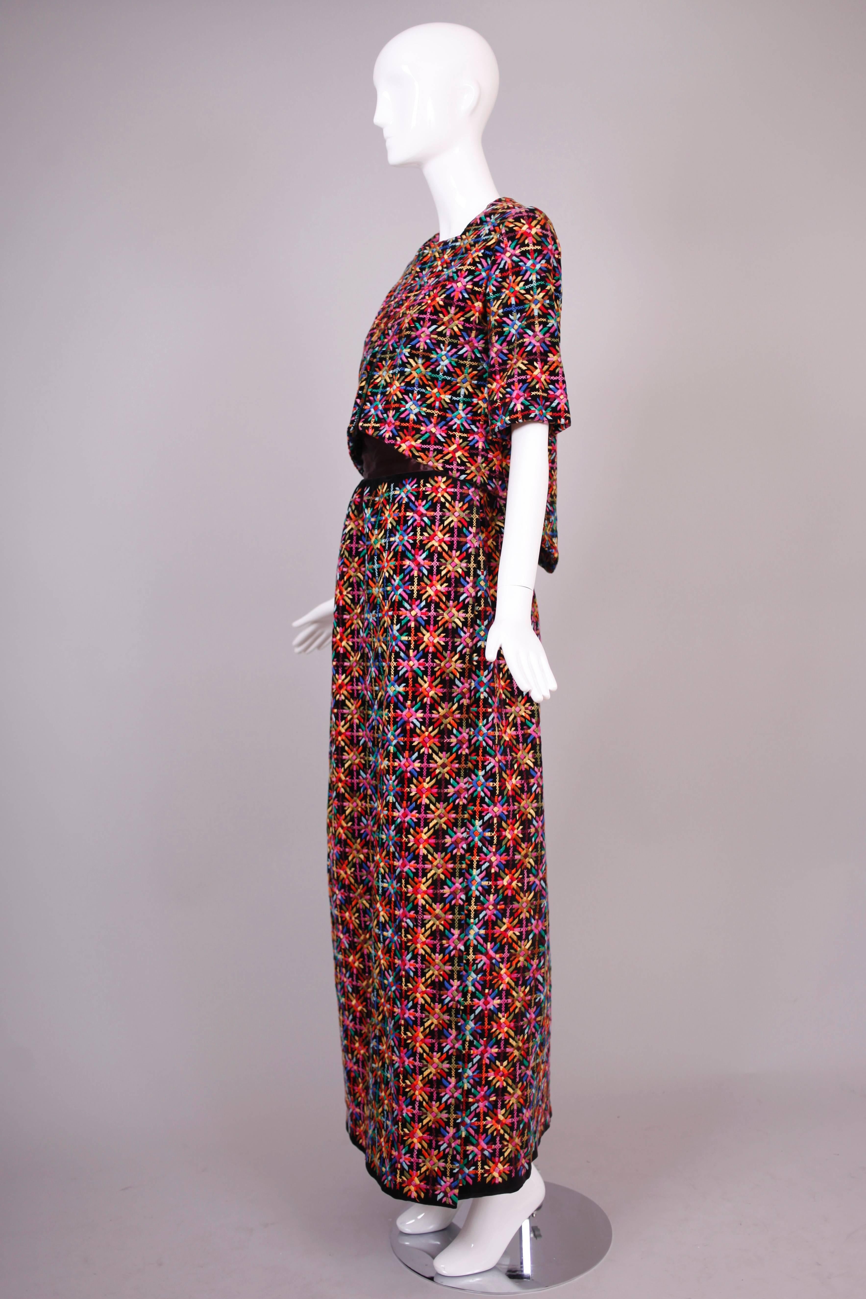 1970s Giorgio di Sant'Angelo Multicolored Embroidered Patterned Velvet Ensemble In Excellent Condition For Sale In Studio City, CA