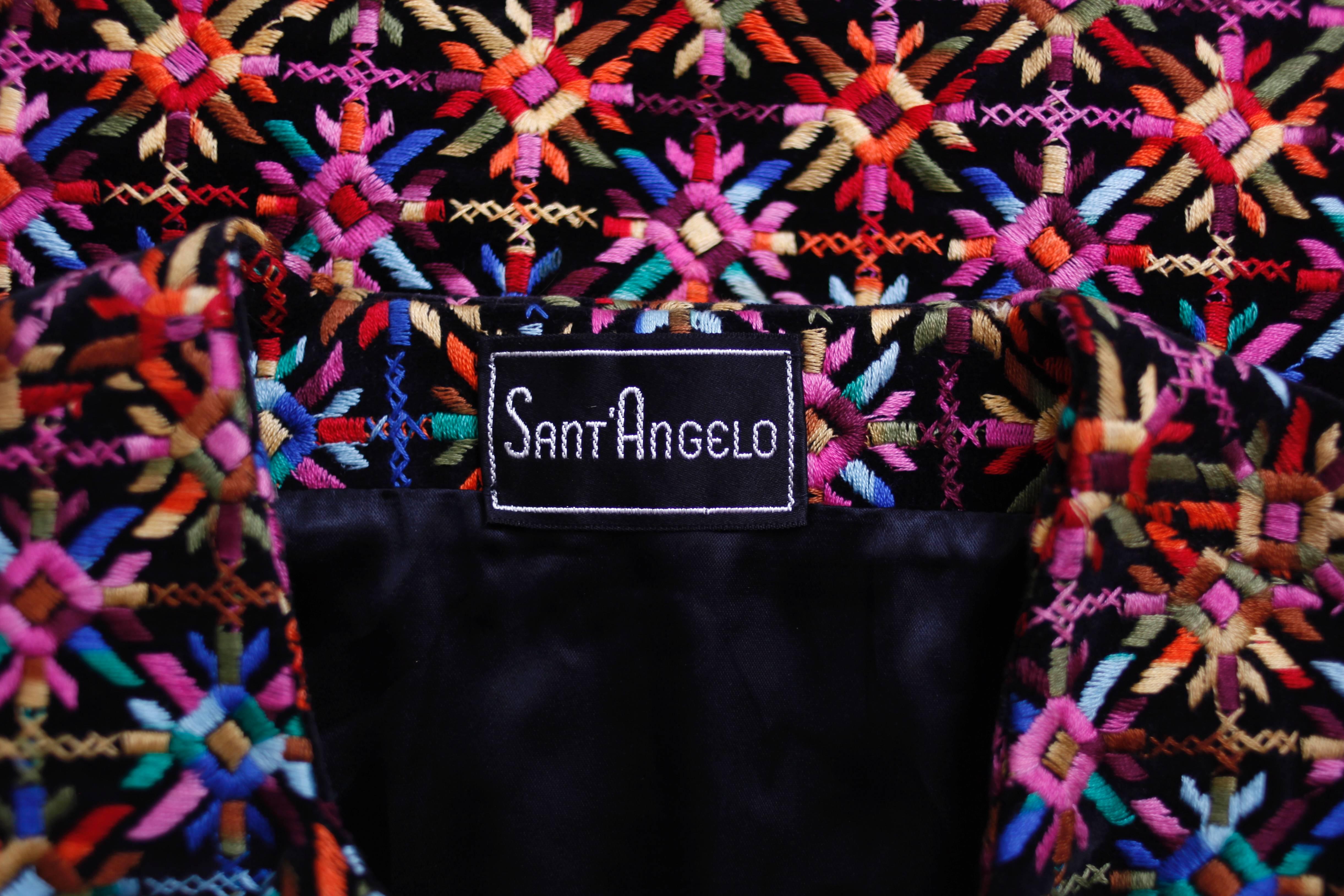 1970s Giorgio di Sant'Angelo Multicolored Embroidered Patterned Velvet Ensemble For Sale 2