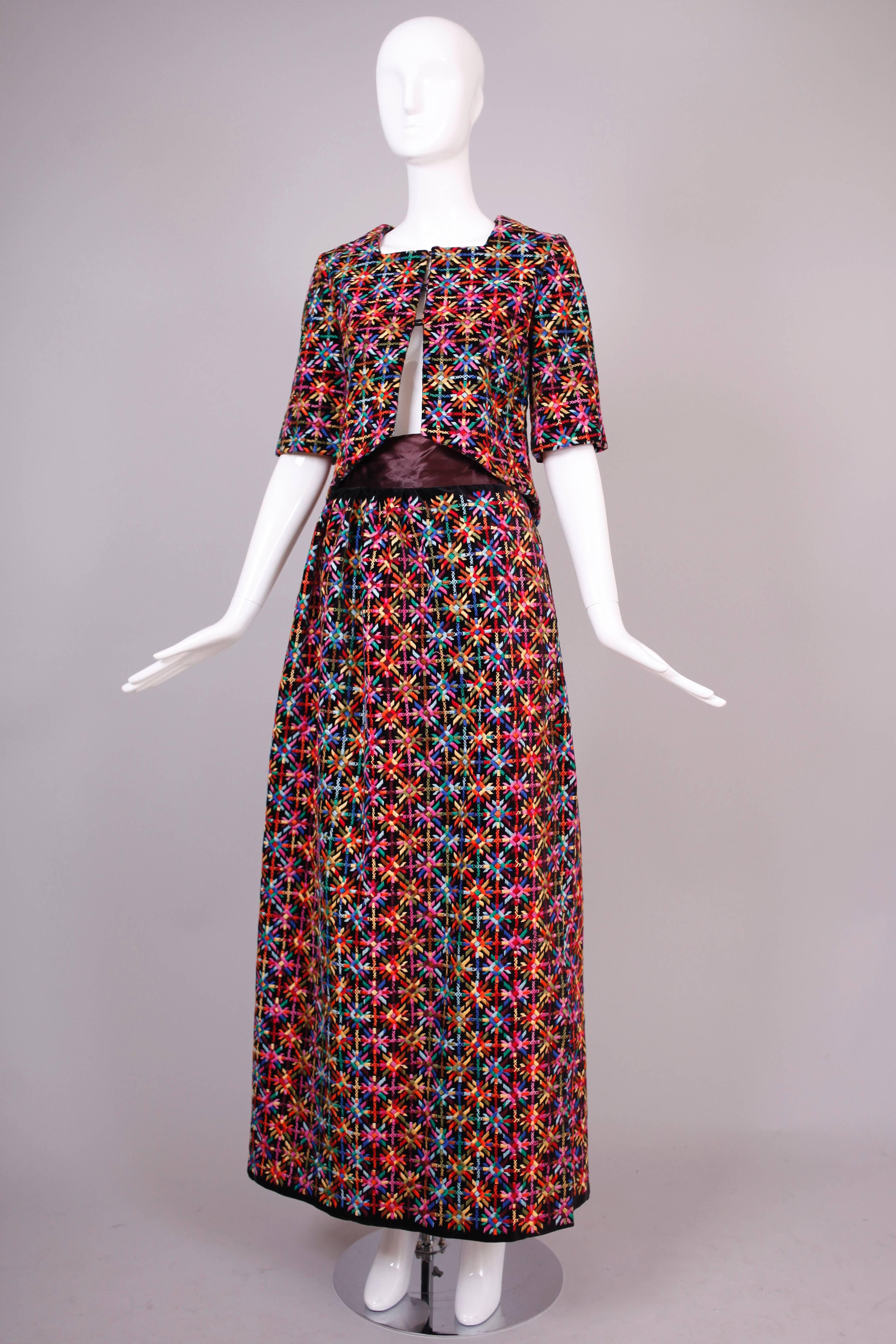 Ensemble Giorgio di Sant'Angelo en velours brodé multicolore à motifs (années 1970) en vente 2