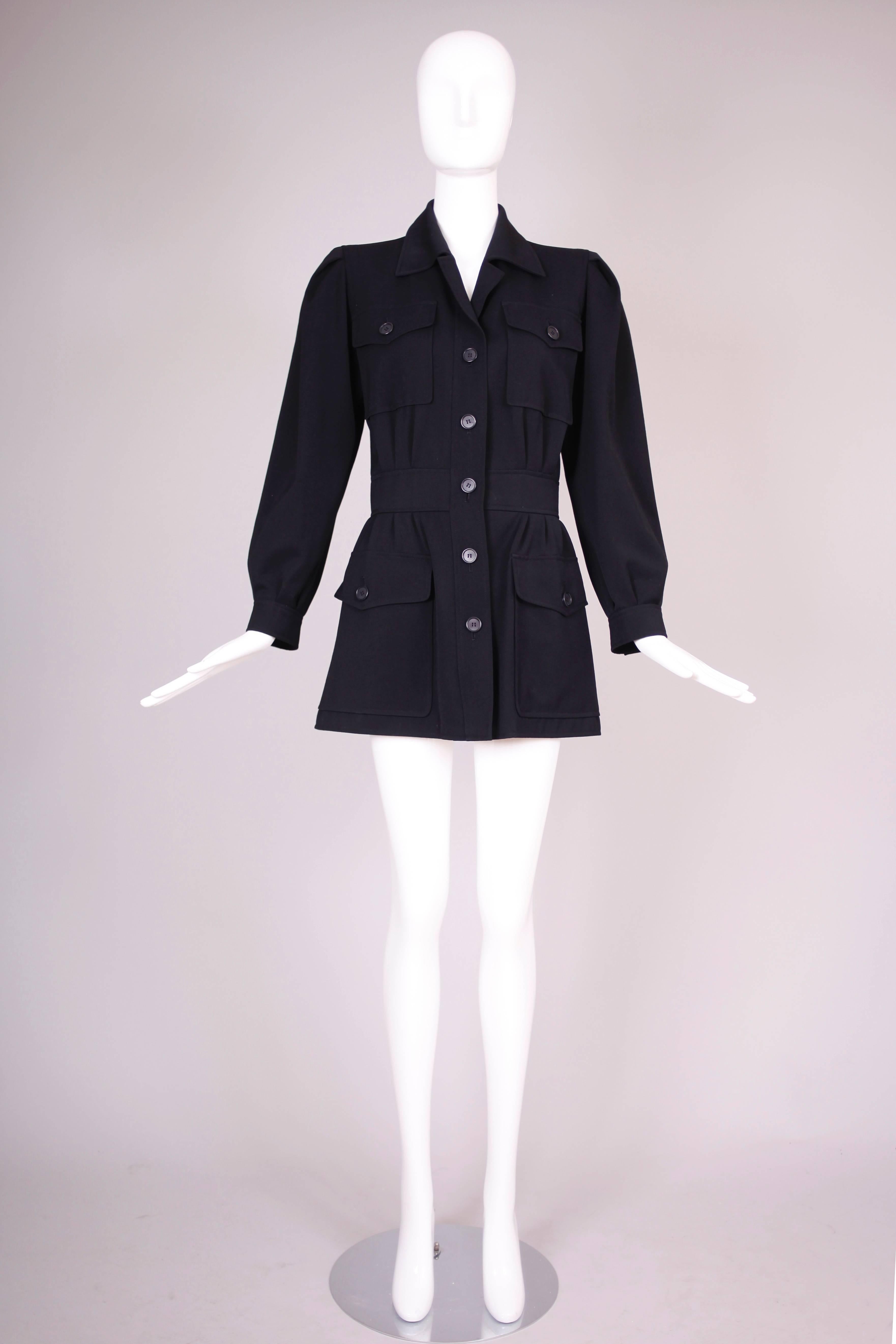 Black Yves Saint Laurent Safari Style Navy Gabardine Jacket