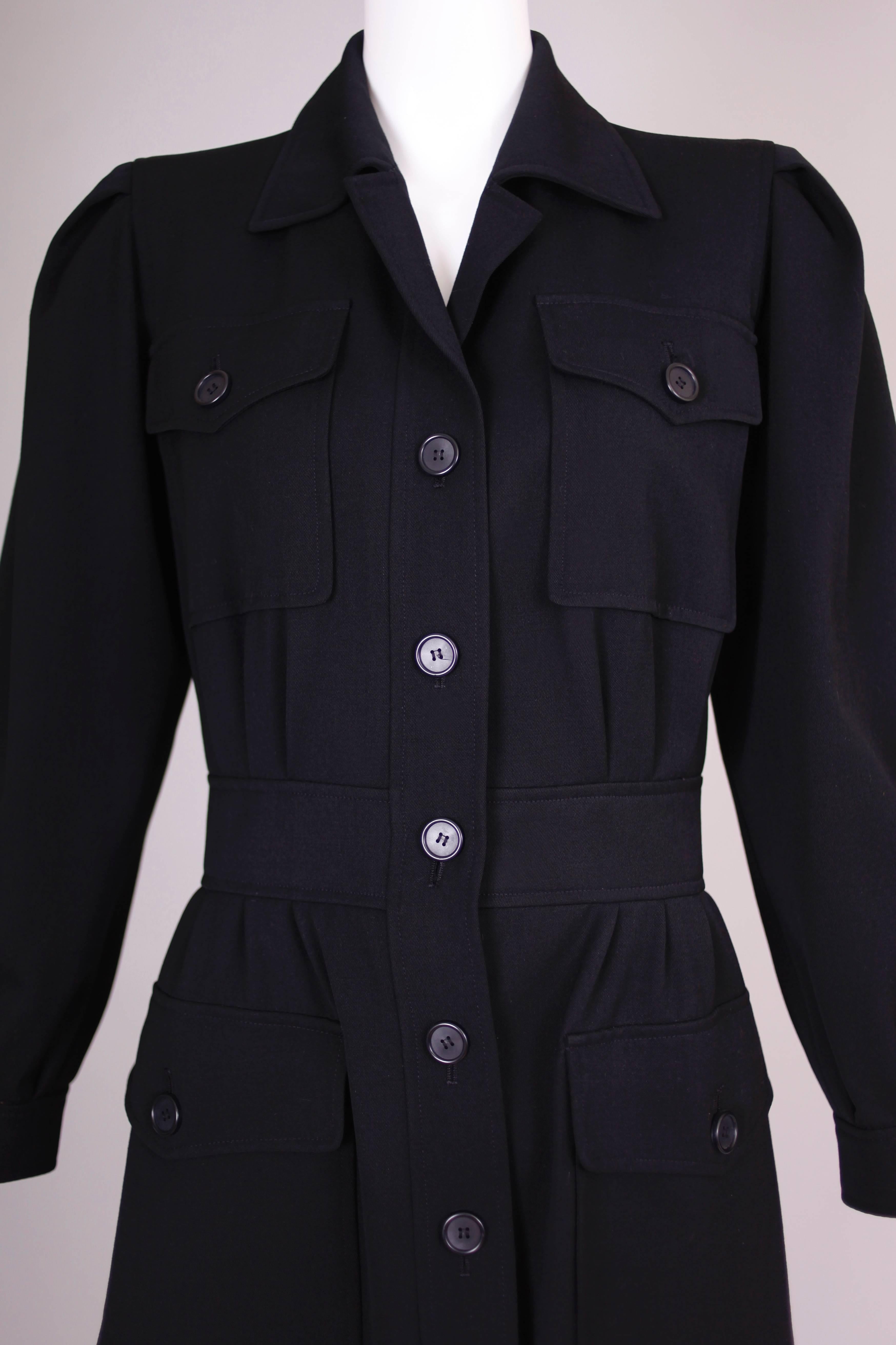 Yves Saint Laurent Safari Style Navy Gabardine Jacket In Excellent Condition In Studio City, CA