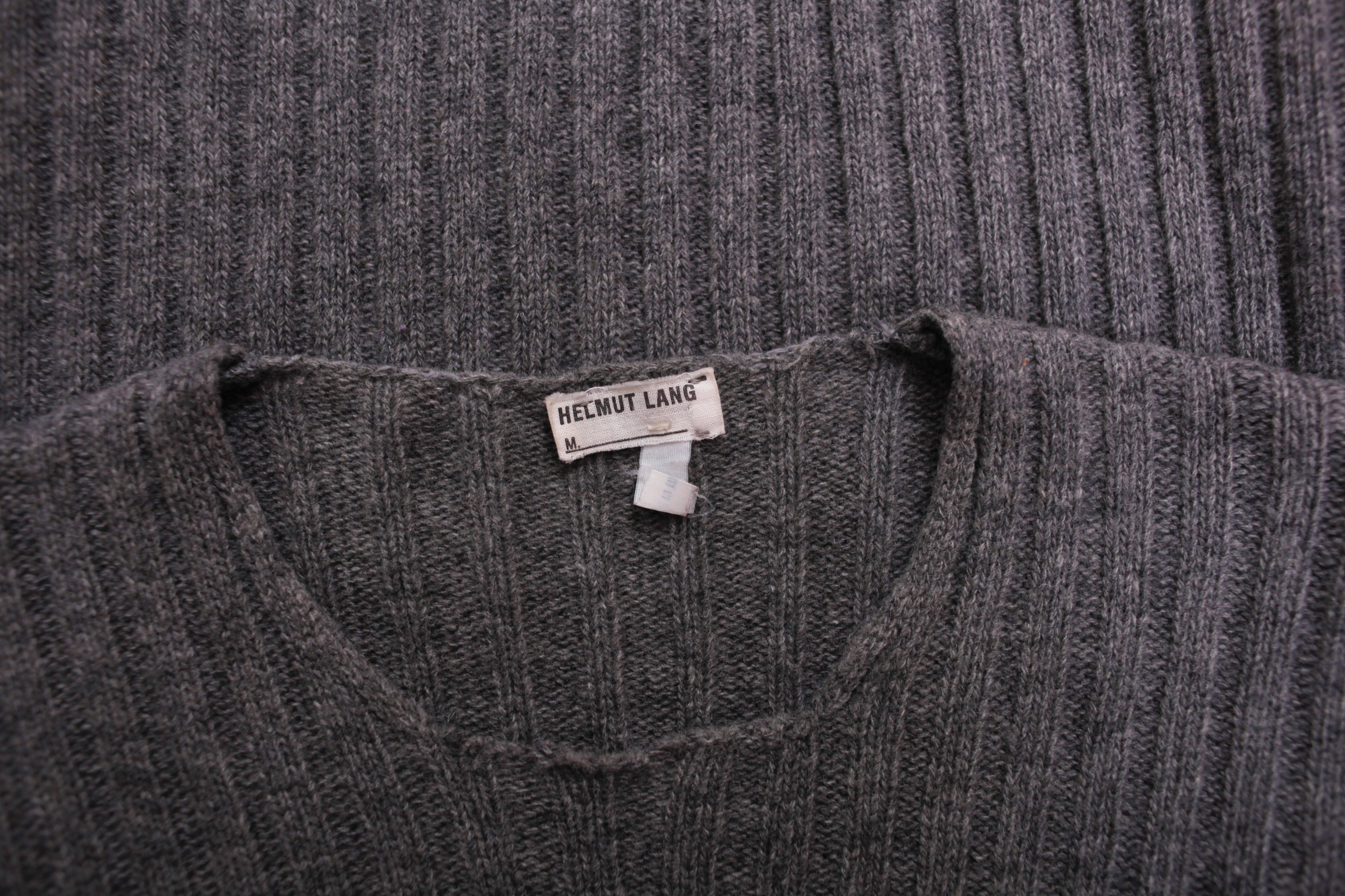 1990's Helmut Lang Heather Gray Ribbed Knit Sweater Top w/Cutout Elbows In Excellent Condition In Studio City, CA