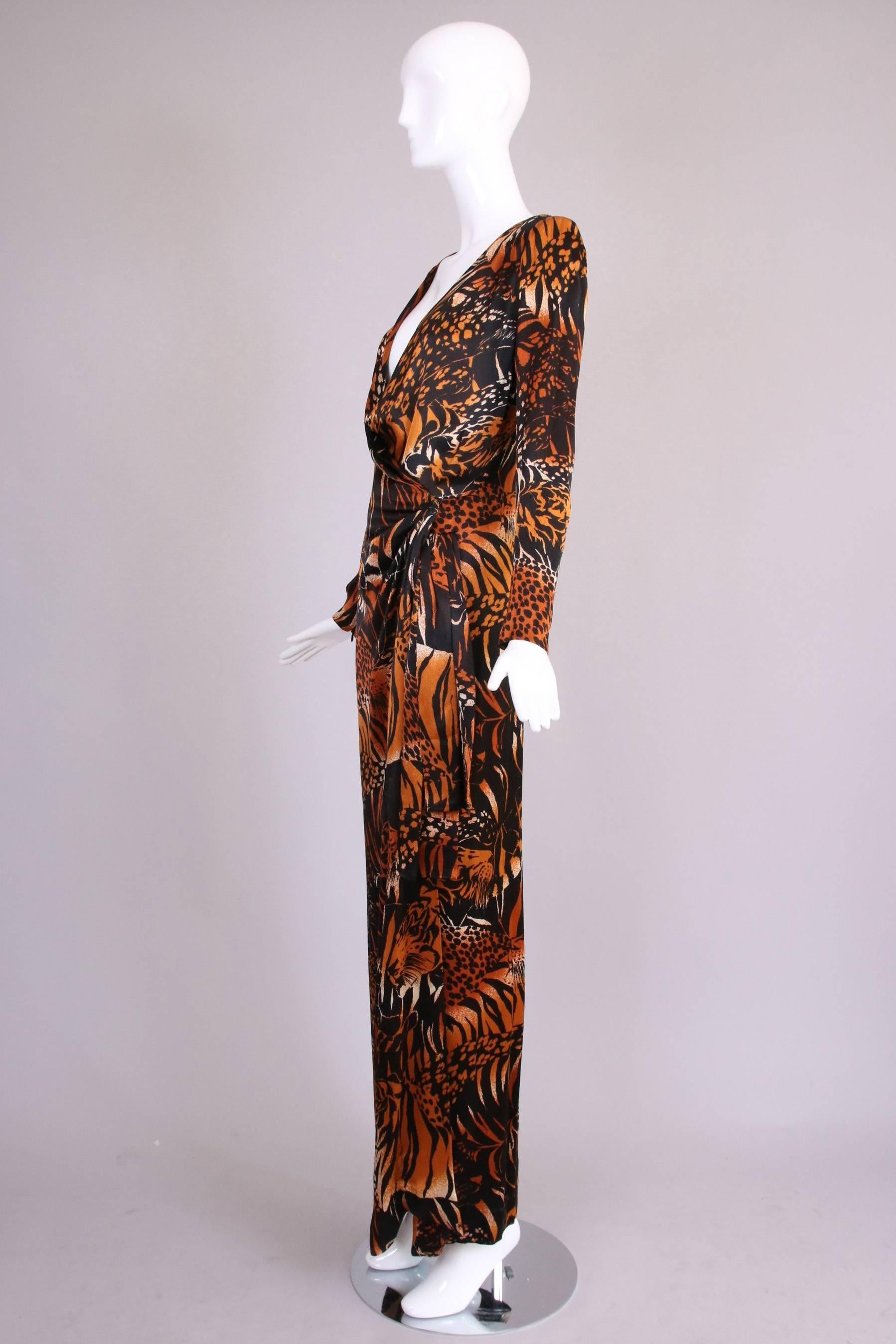 yves saint laurent evening dress in patterned gilt and silver lurex animal-print motifs