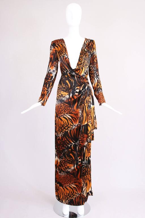 Vintage Yves Saint Laurent Leopard Print Silk Evening Gown w/Deep V ...