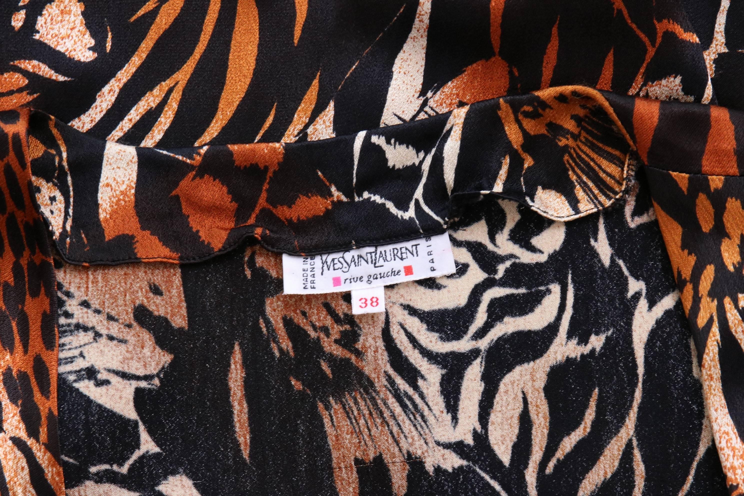 Vintage Yves Saint Laurent Leopard Print Silk Evening Gown w/Deep V-Neck Plunge In Excellent Condition In Studio City, CA