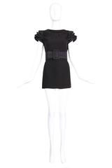 2008 Chanel Black Silk Mini Dress w/Satin Quilted Trim & Oversized Quilted Belt