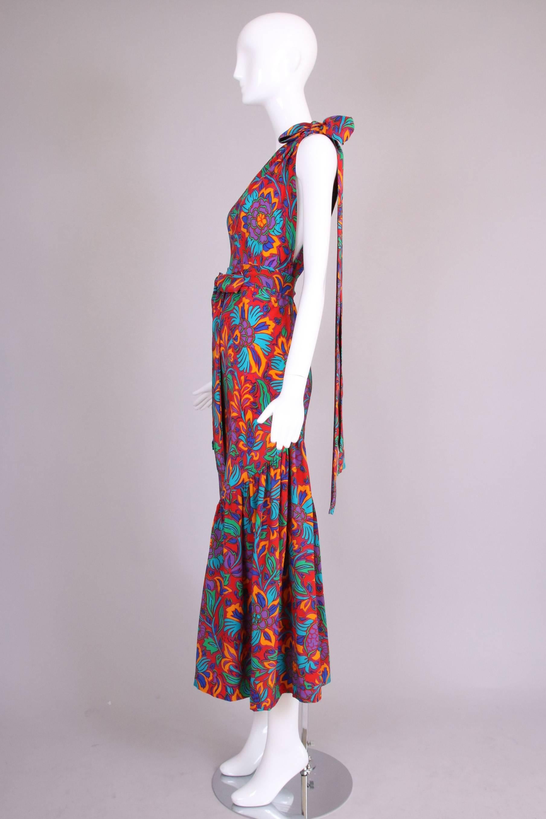 Yves Saint Laurent Silk Bias Cut Floral Print Asymmetric Gown  In Excellent Condition In Studio City, CA