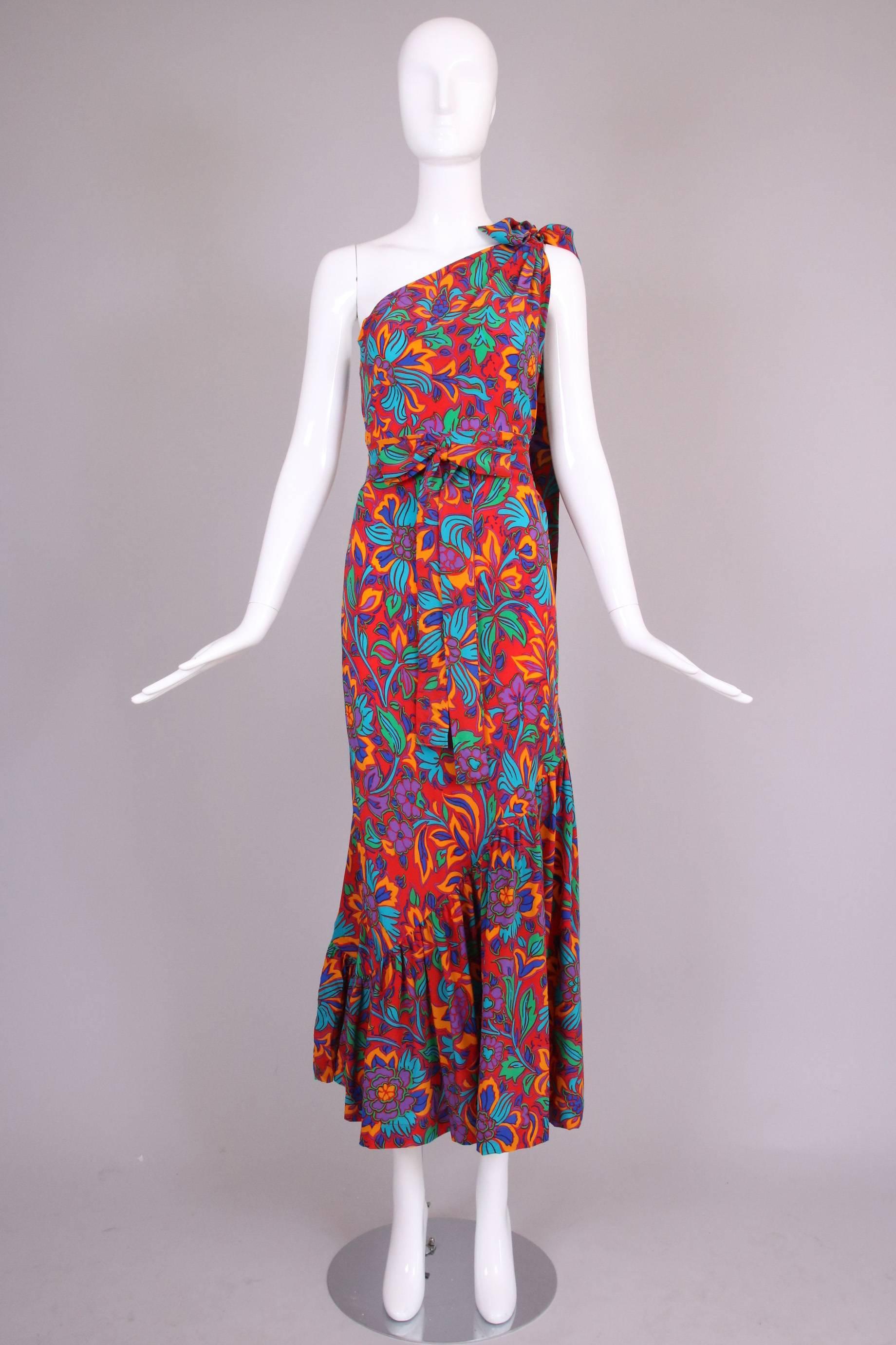 Yves Saint Laurent Silk Bias Cut Floral Print Asymmetric Gown  1