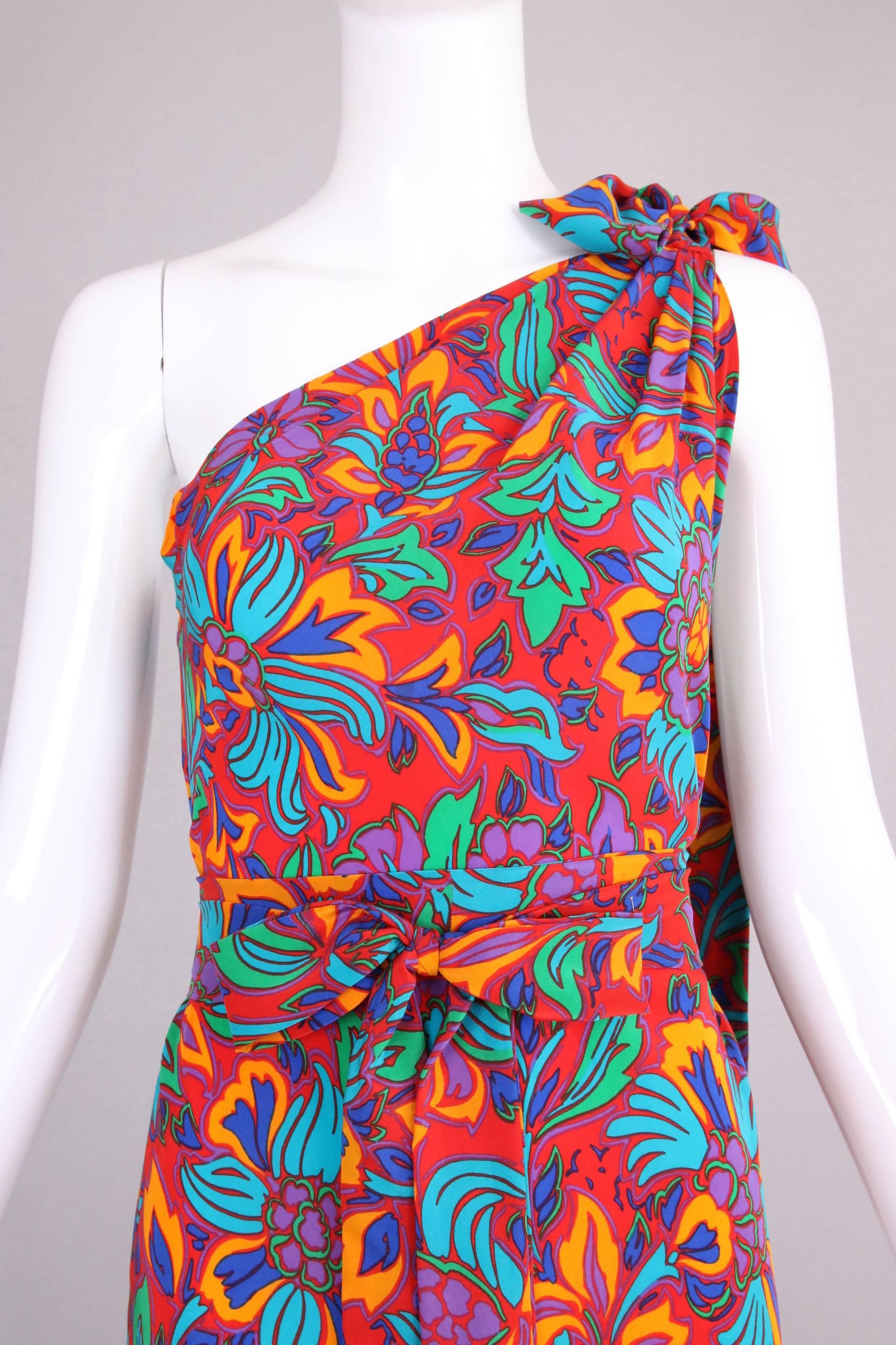 Women's Yves Saint Laurent Silk Bias Cut Floral Print Asymmetric Gown 