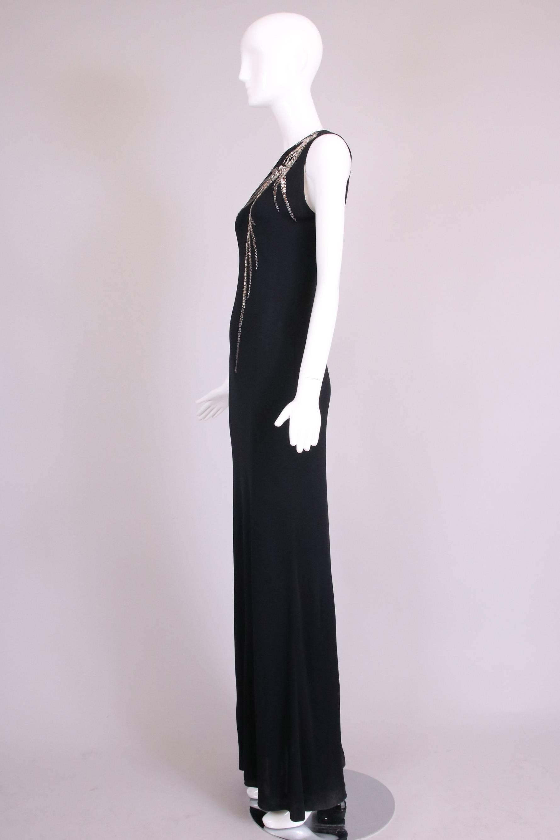 1970's Bob Mackie Black Silk Single Shoulder Evening Gown w/Beaded Firebird  3