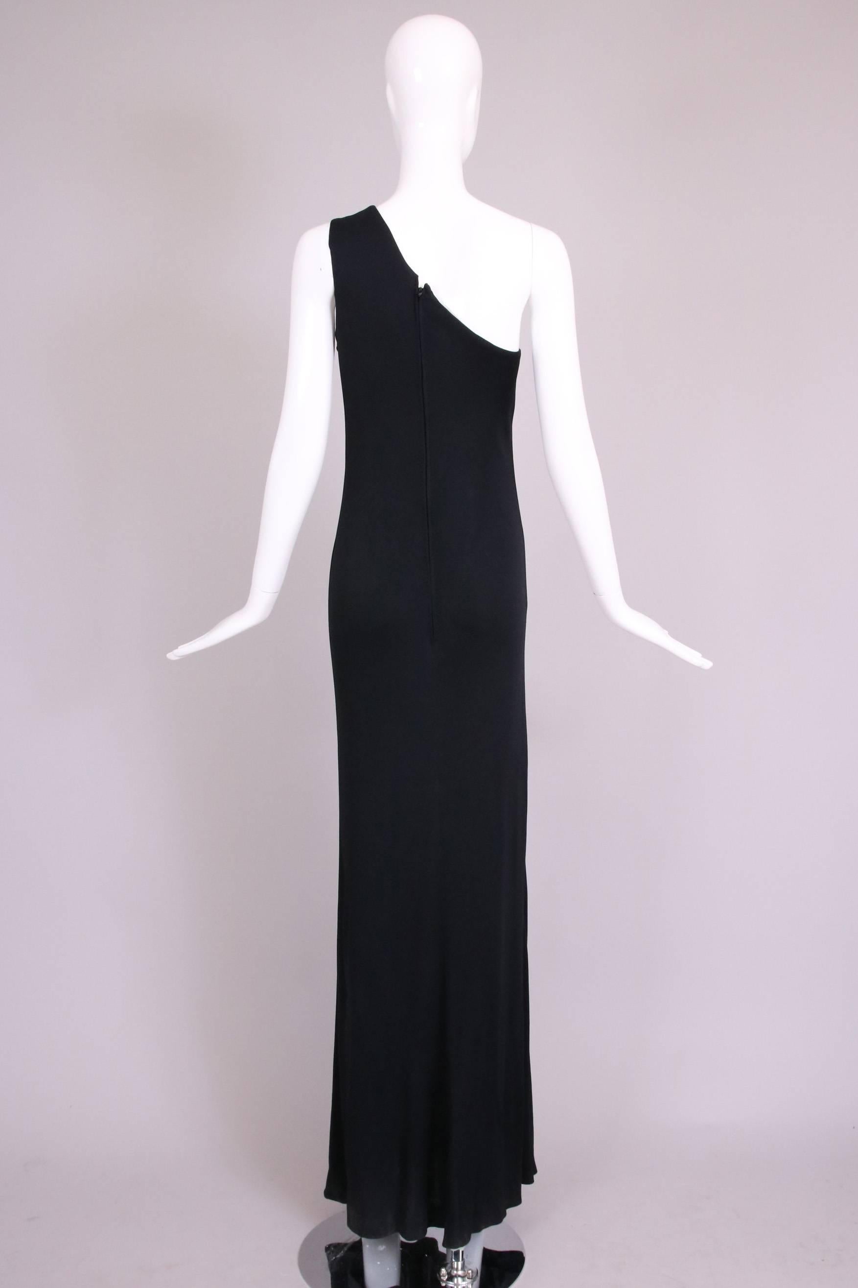 1970's Bob Mackie Black Silk Single Shoulder Evening Gown w/Beaded Firebird  2